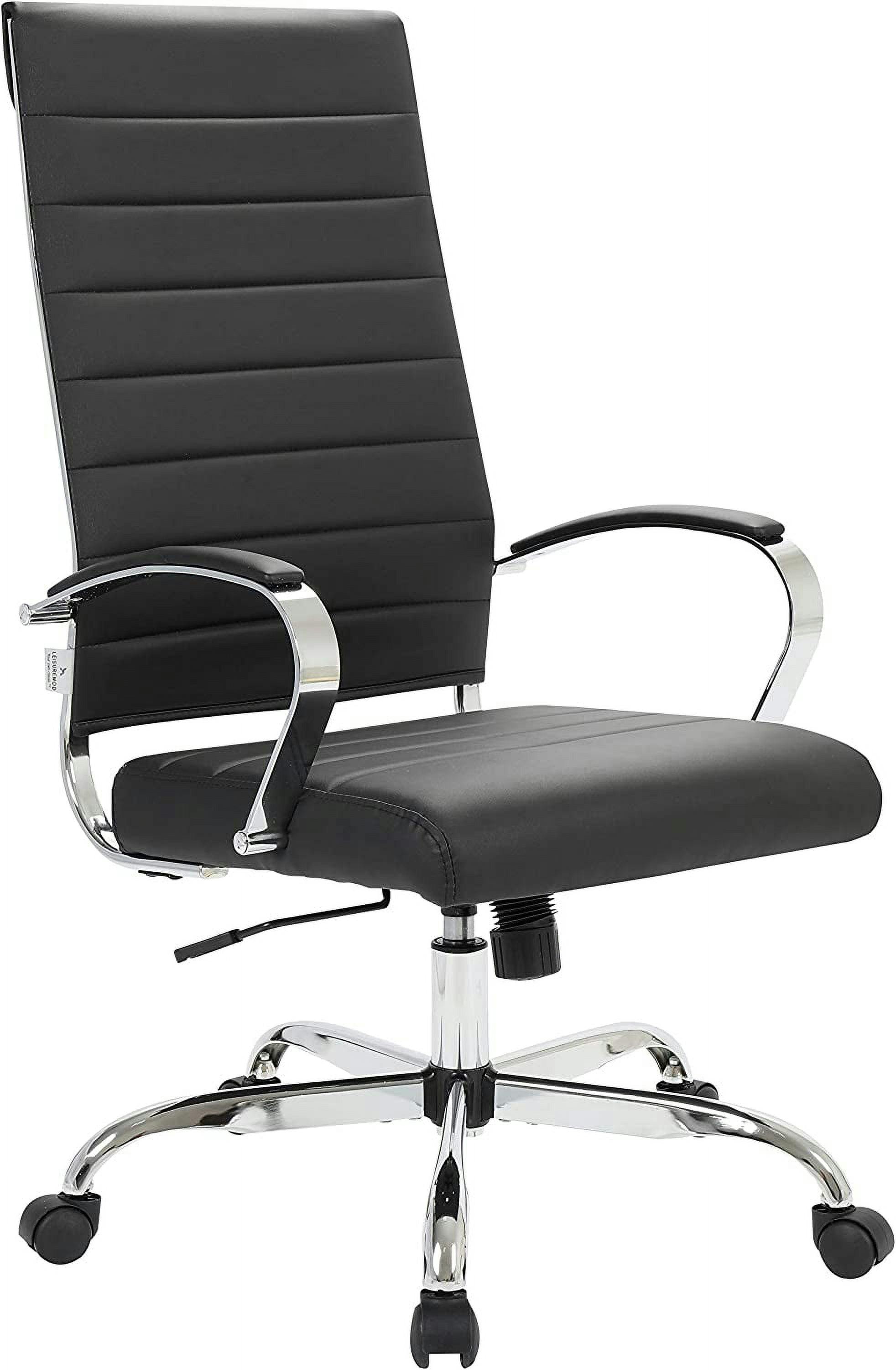 Benmar High-Back Swivel Leather Office Chair with Metal Accents, Black