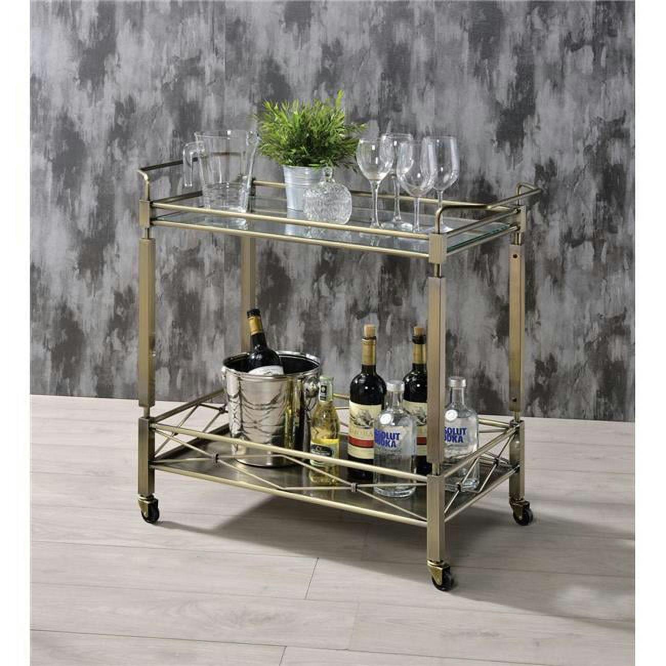 Elegant Antique Gold Metal Serving Cart with Tempered Glass Shelves