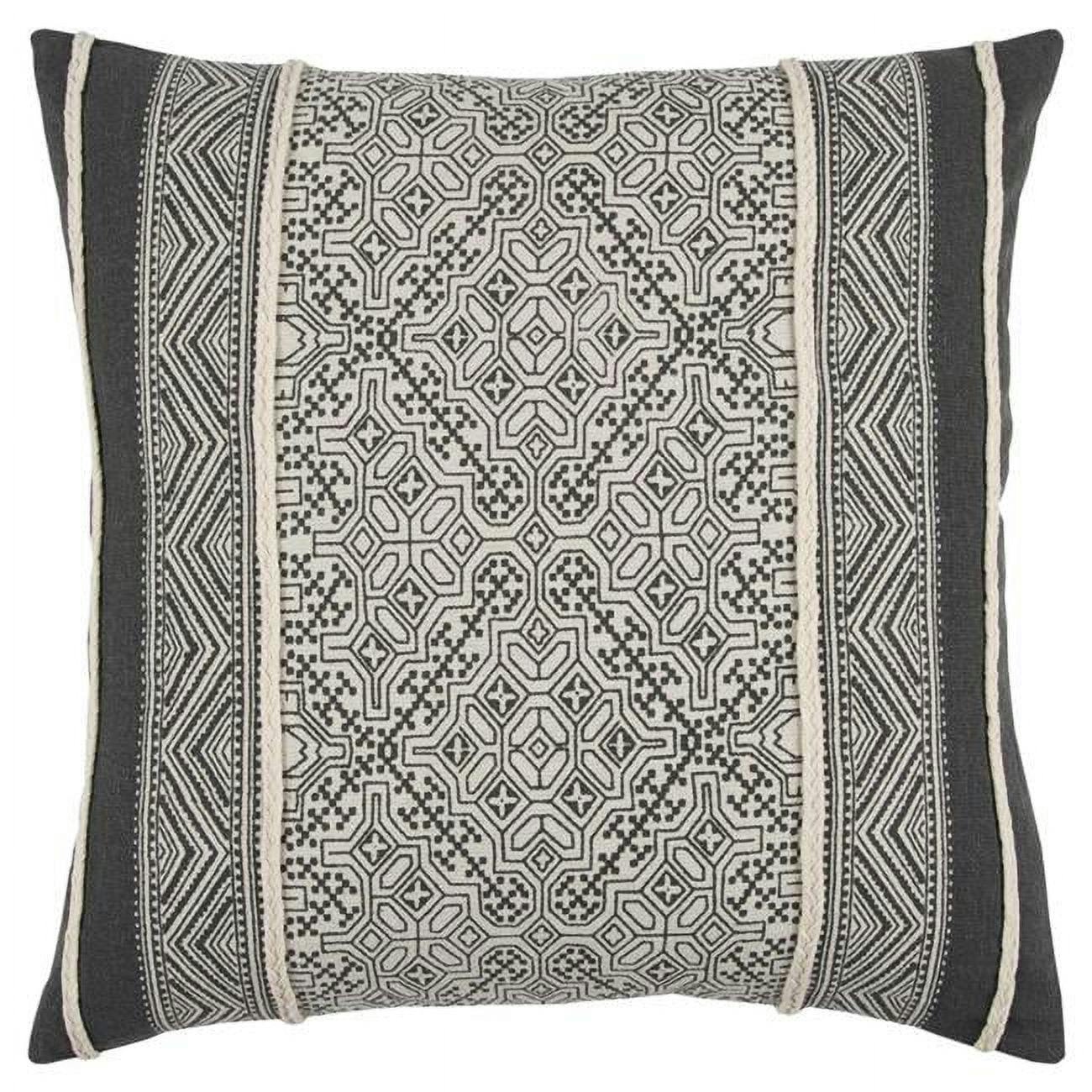 Tribal Patterned 20" Black and Natural Cotton Pillow Cover