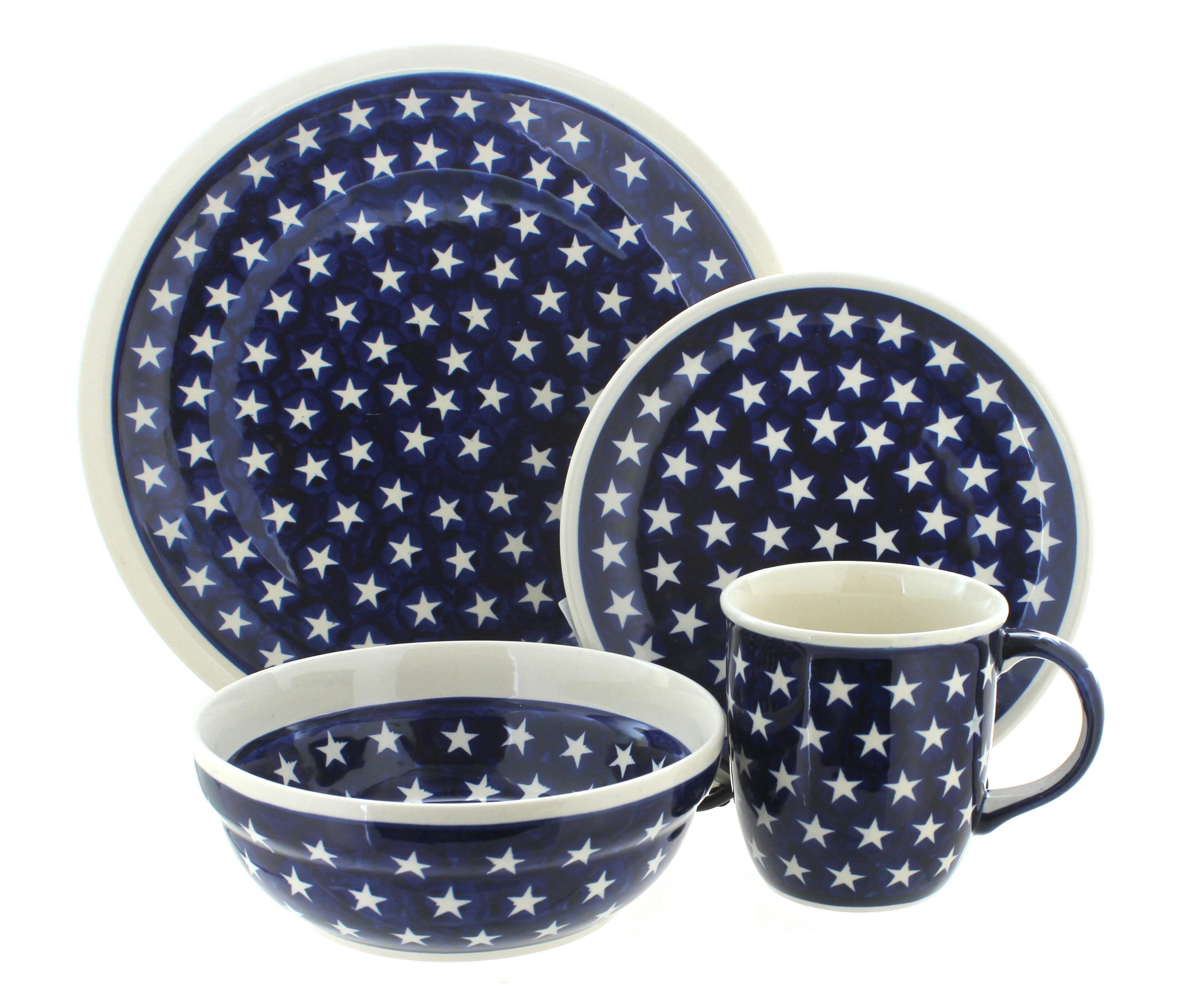 Cobalt Blue Floral Ceramic 4-Piece Polish Dinnerware Set
