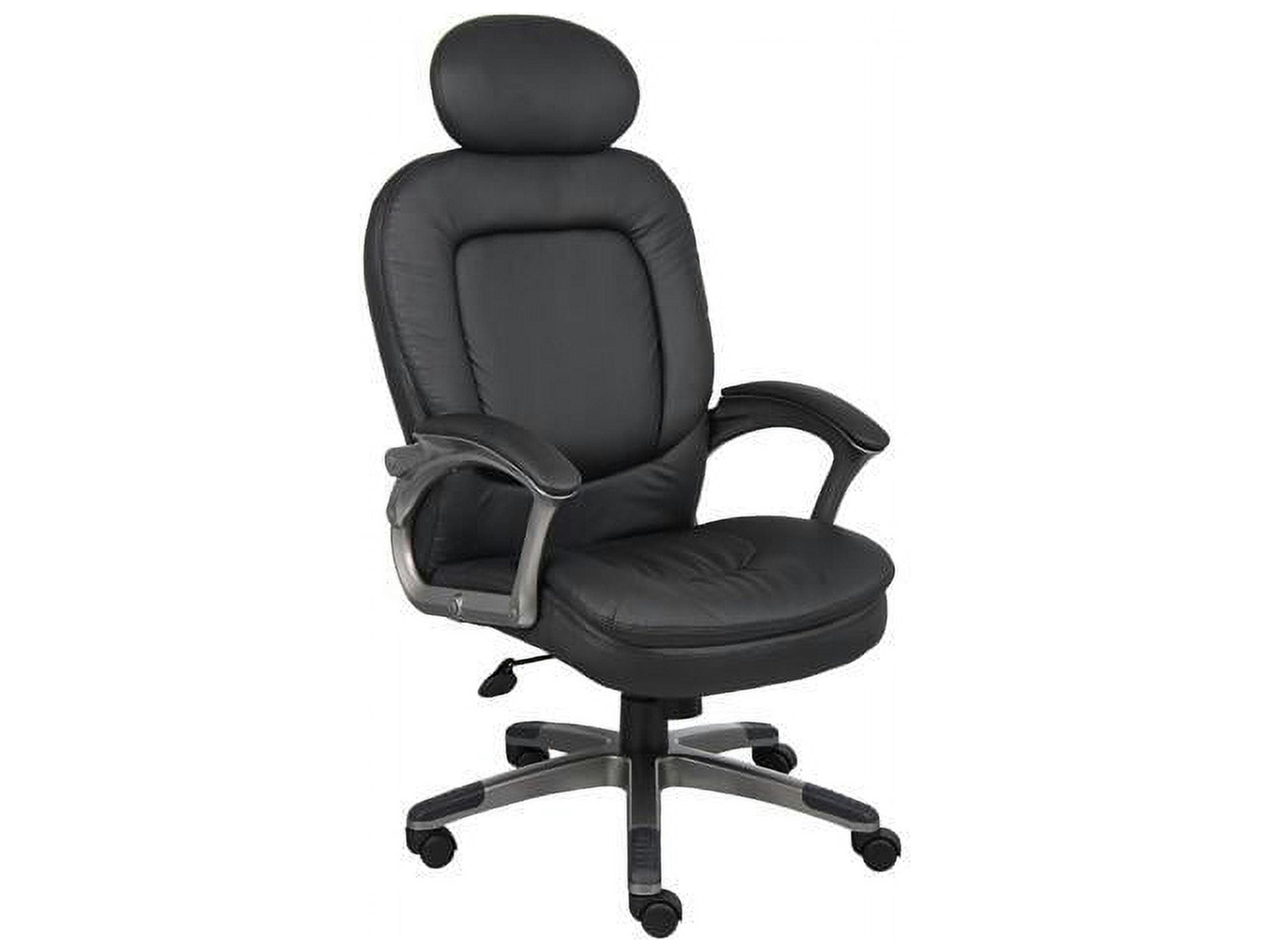 Pewter Finish High-Back Executive Leather Swivel Chair with Pillow Top