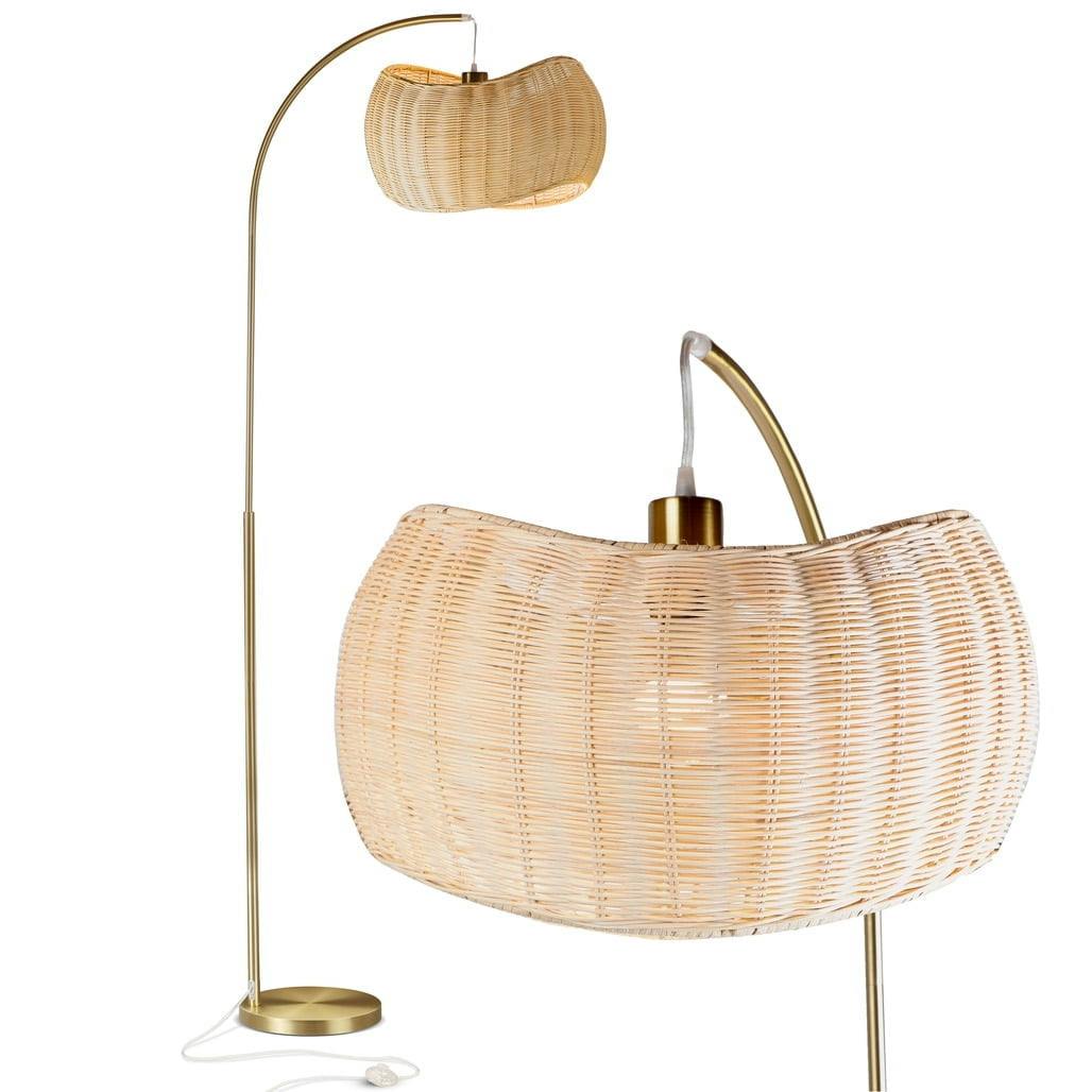 Brightech Wave 81'' Brass Arched Floor Lamp with Wicker Shade