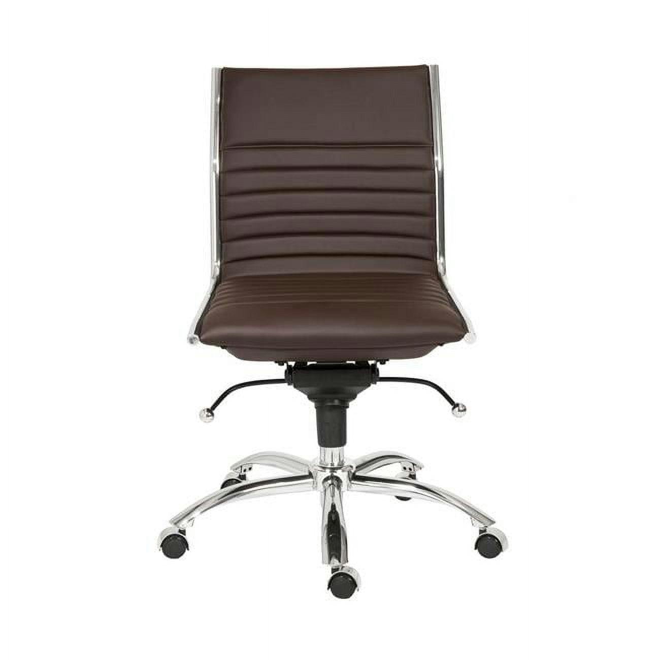 Adjustable Swivel Bungee Office Chair in Brown Faux Leather with Metal Base