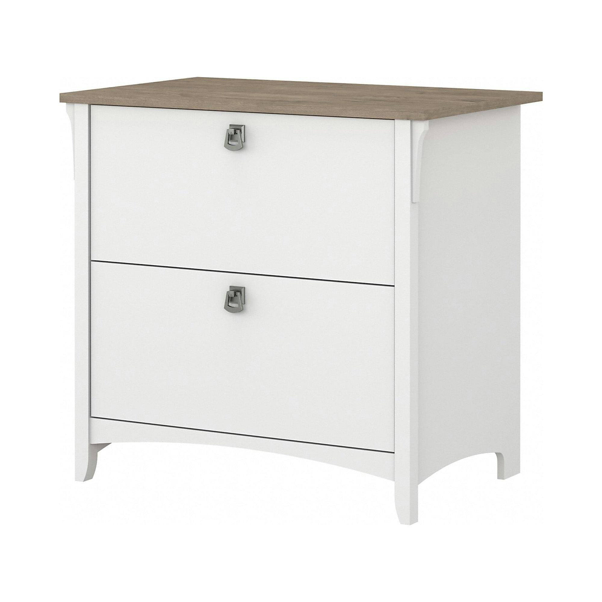 Shiplap Gray and Pure White Adjustable 2-Drawer Office Cabinet