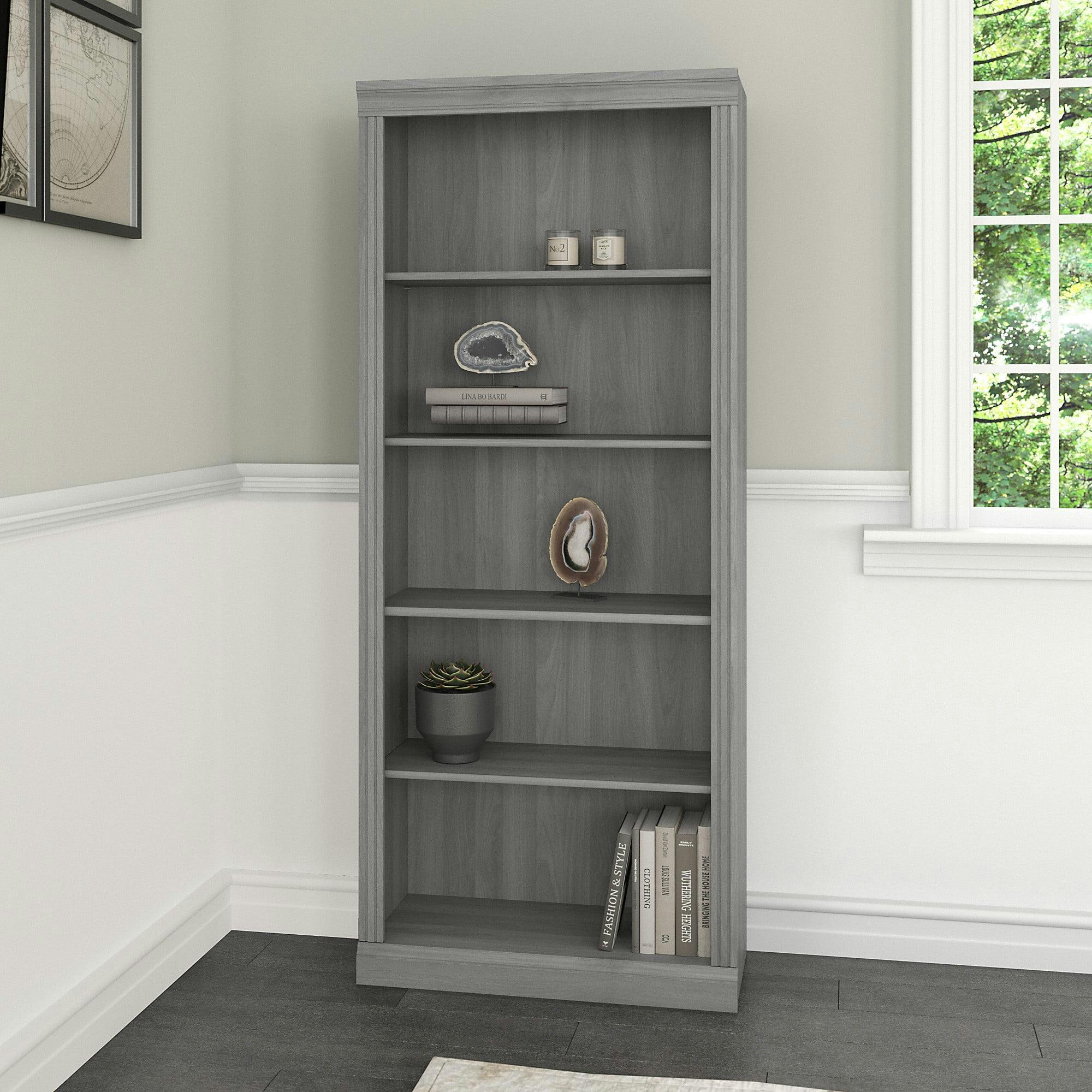 Saratoga Traditional 5-Shelf Adjustable Bookcase in Modern Gray