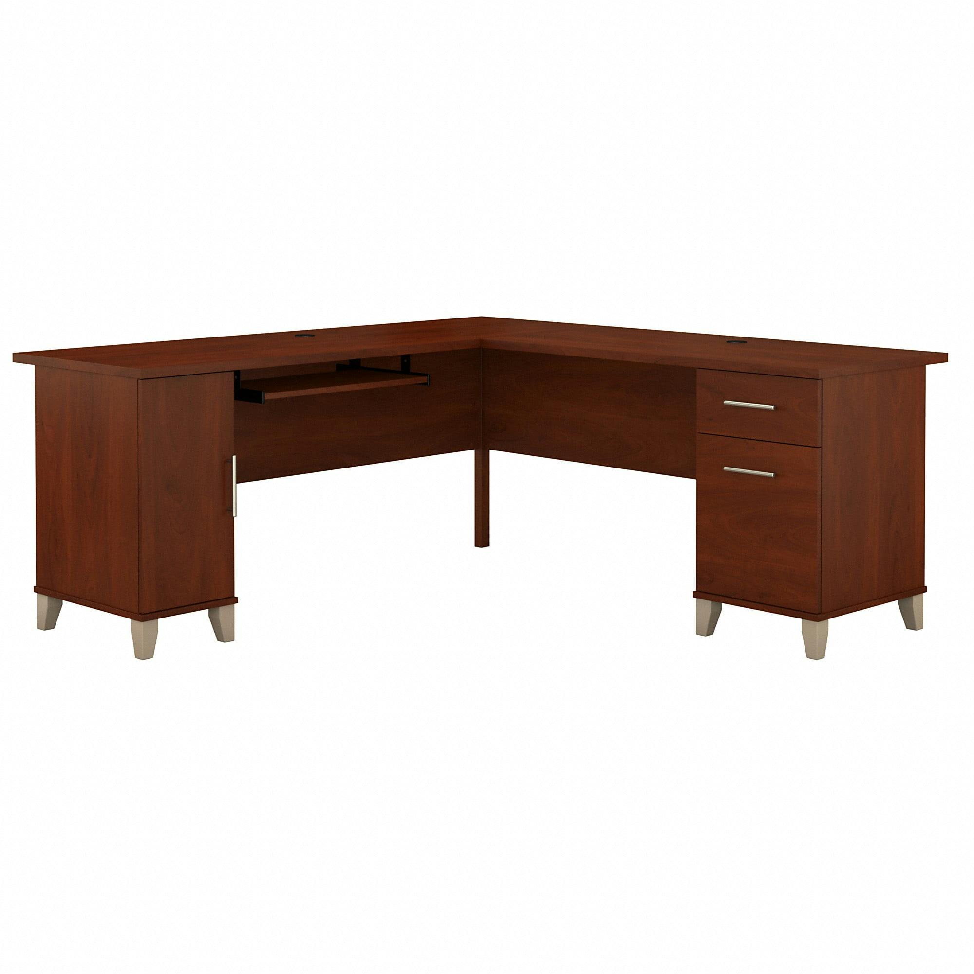 Hansen Cherry 71'' L-Shaped Wood Desk with Keyboard Tray and Filing Cabinet