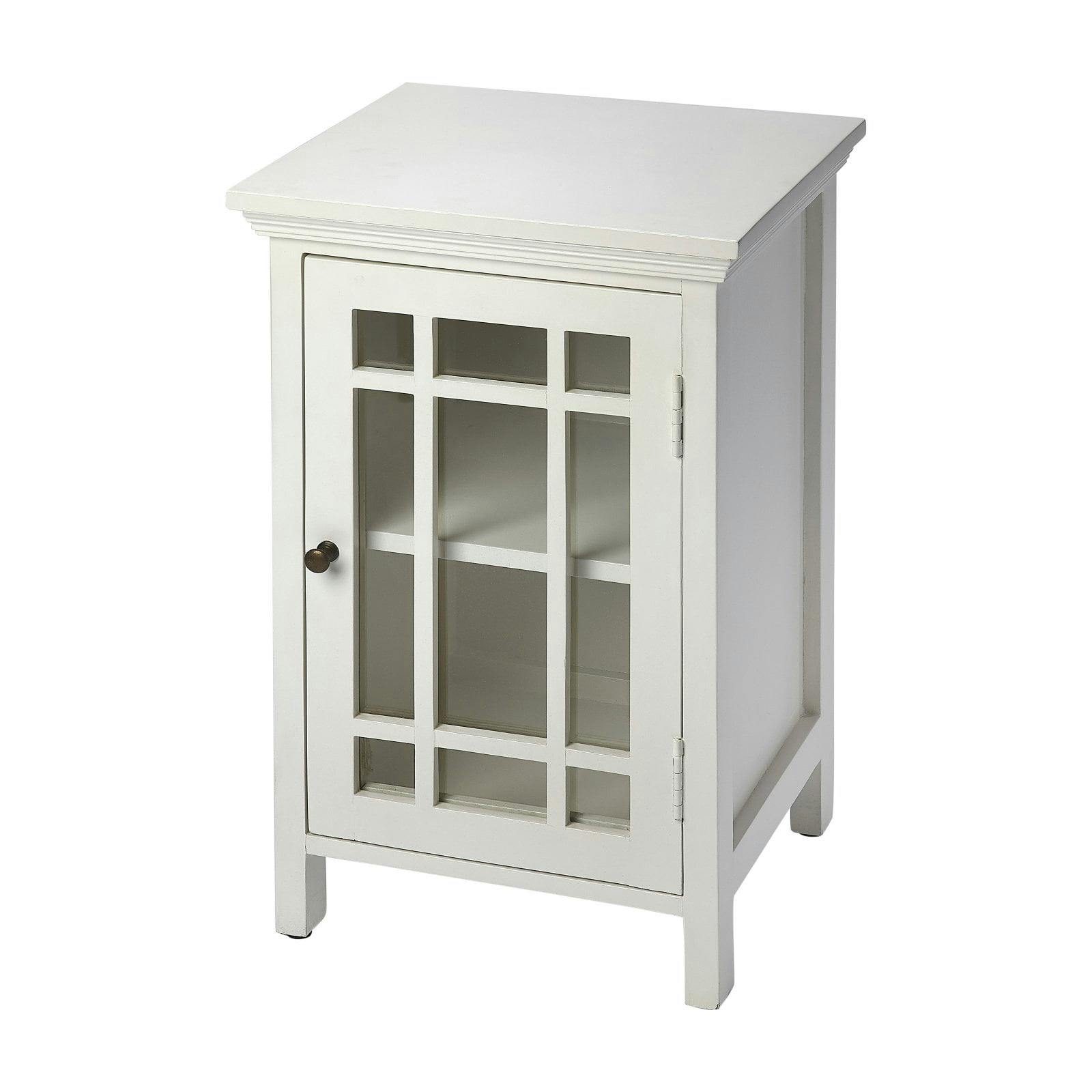 Baxter Contemporary White Chairside Chest with Gleaming Brass Accents