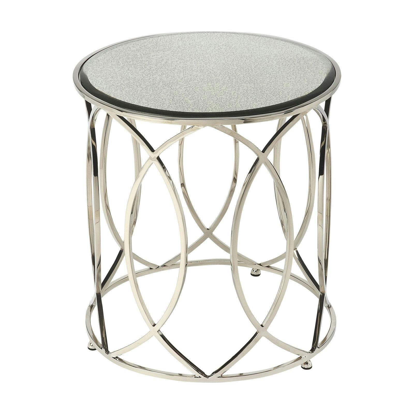 Interlaced Oval Rings Round Mirrored End Table in Polished Nickel