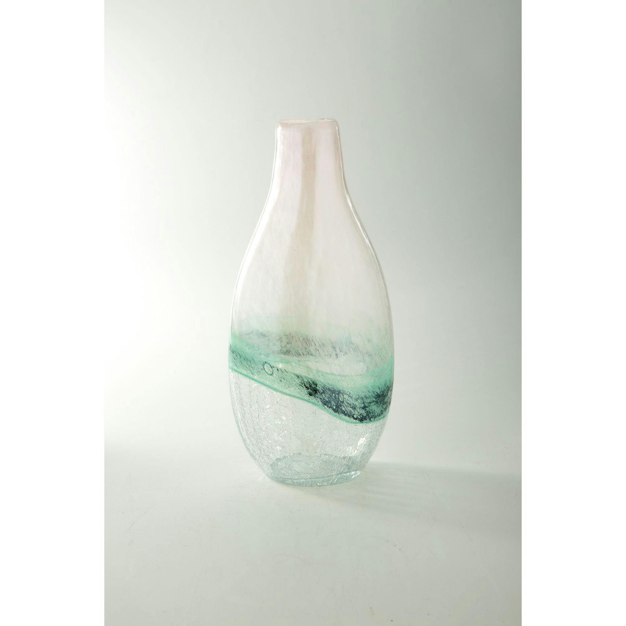 Exhilarating Handblown Green Bud Glass Vase 13.5"