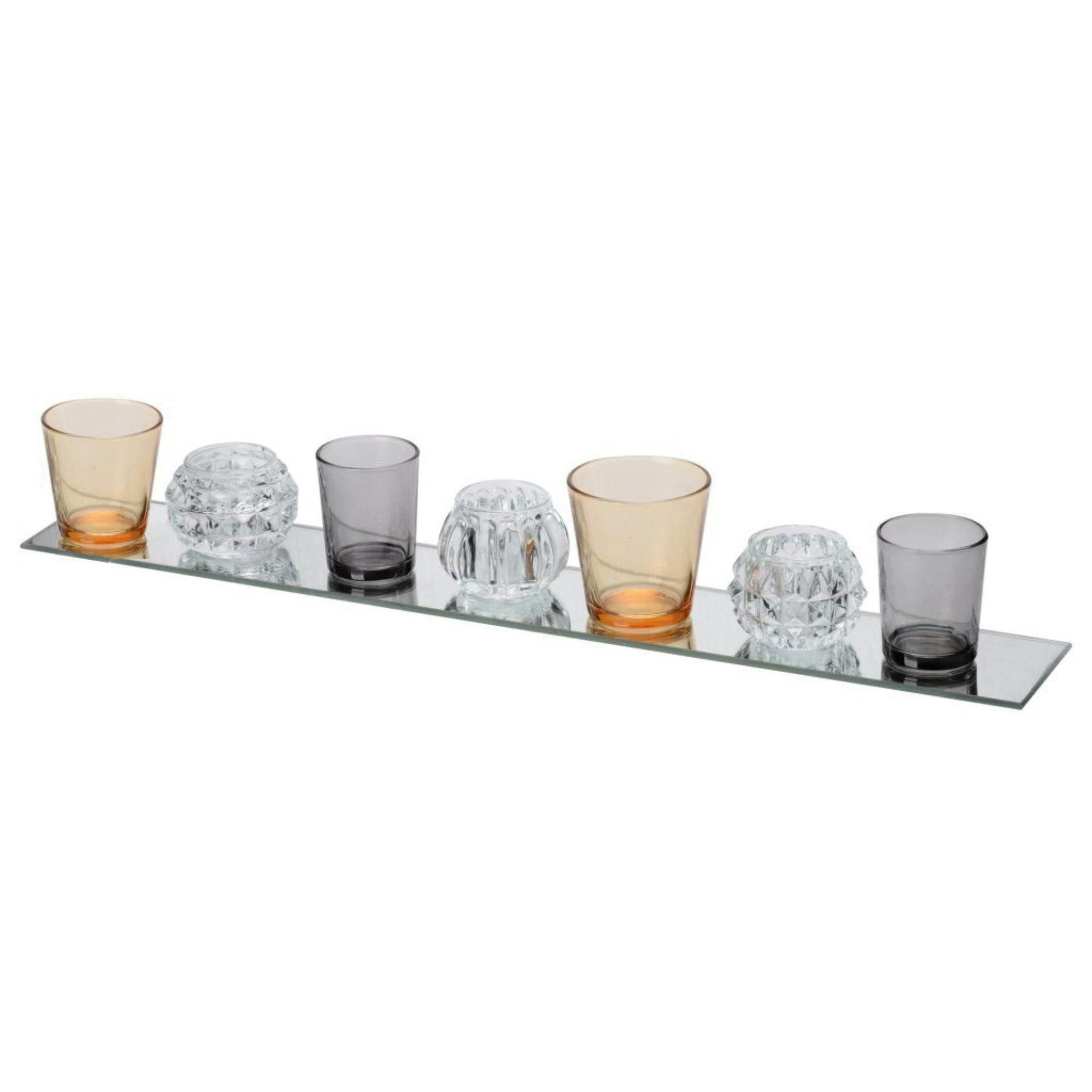 20.5" Clear Champagne Glass Seven-Votive Holder with Mirrored Base