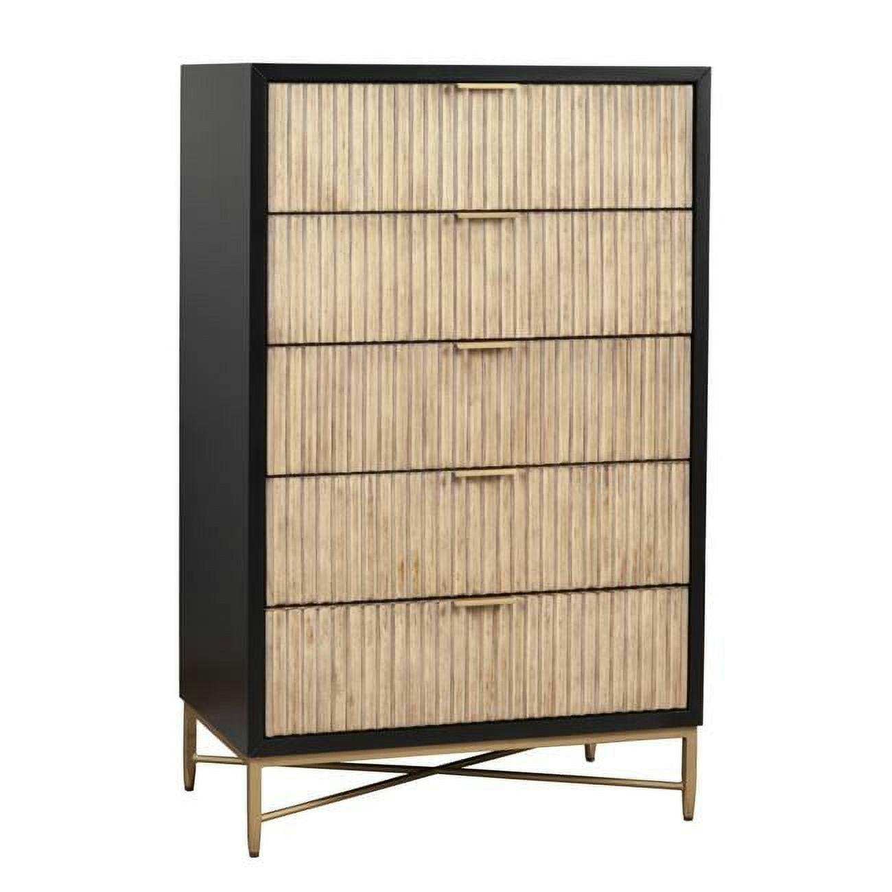 Elegant Mirrored Black Chest with Felt-Lined Drawers and Gold Metal Base
