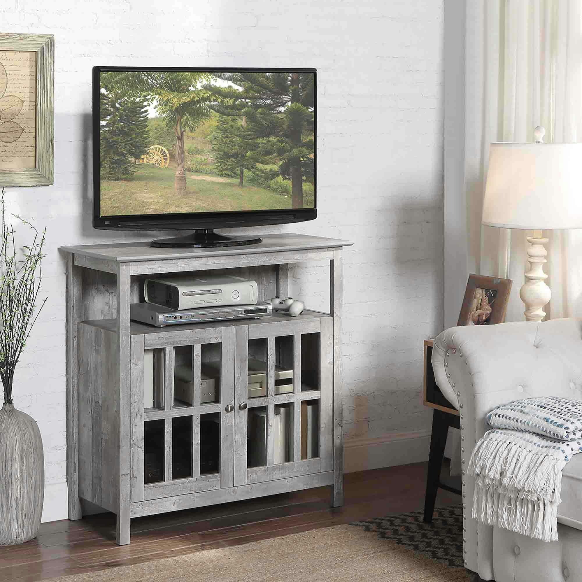 Modern Traditional Faux Birch TV Stand with Storage Cabinets - 36"
