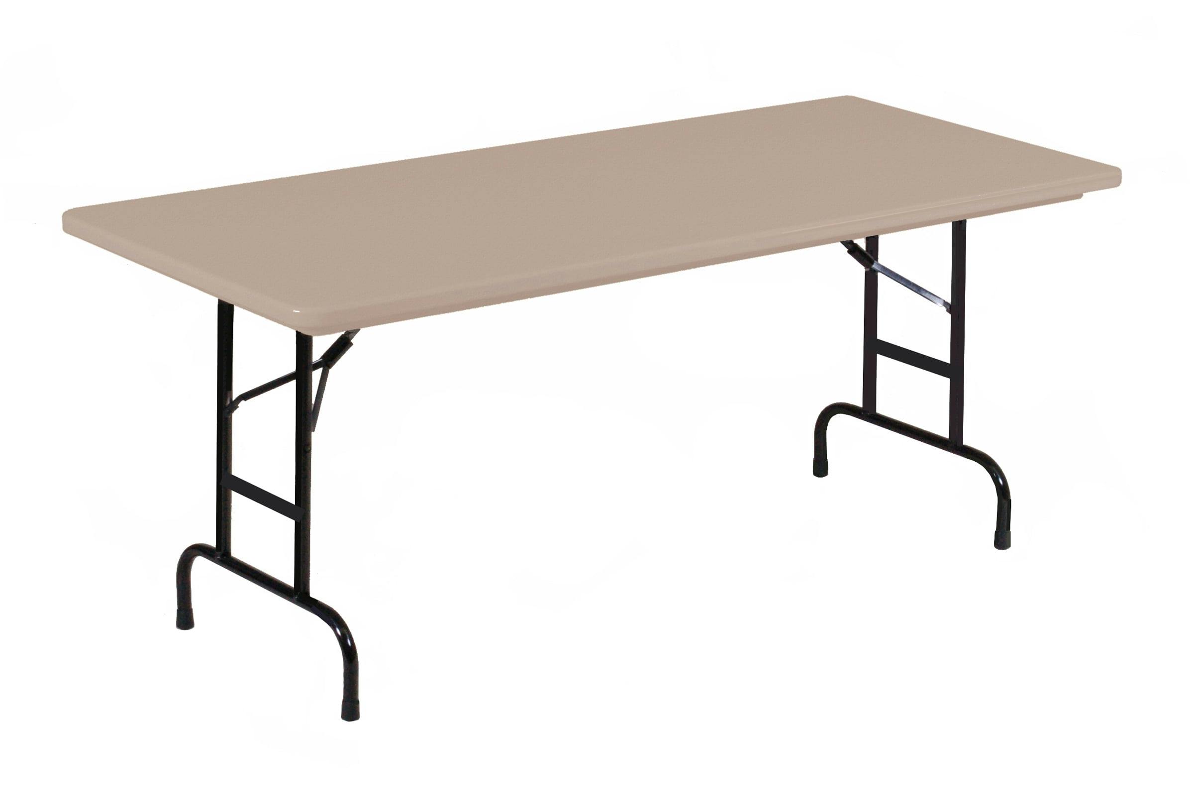 Adjustable Height Mocha Brown Steel and Plastic Rectangular Folding Table