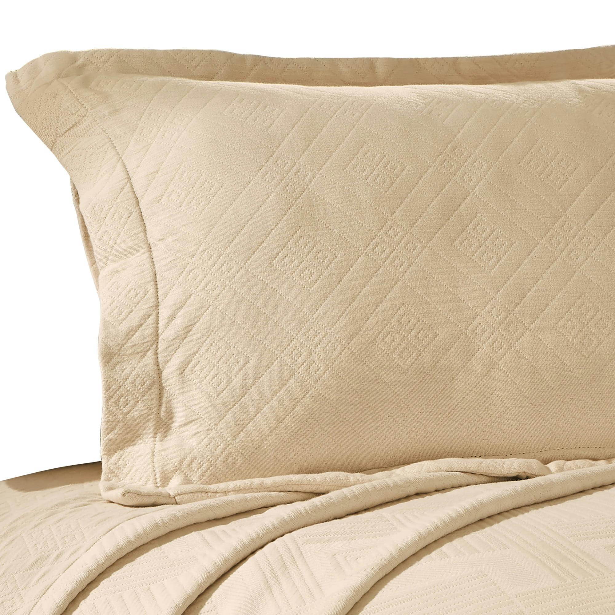 Ivory Twin Cotton Jacquard Matelasse Geometric Bedspread Set