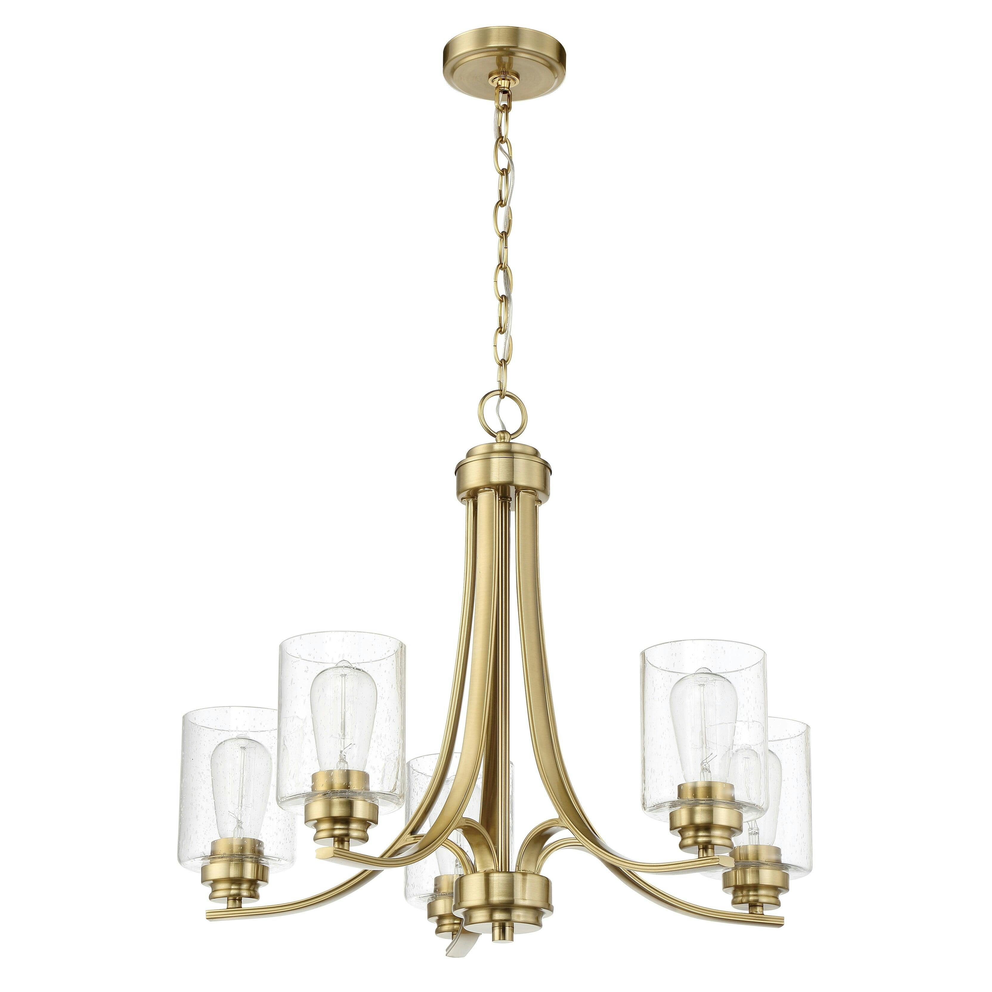 Elegant Satin Brass 5-Light Chandelier with Clear Seeded Glass