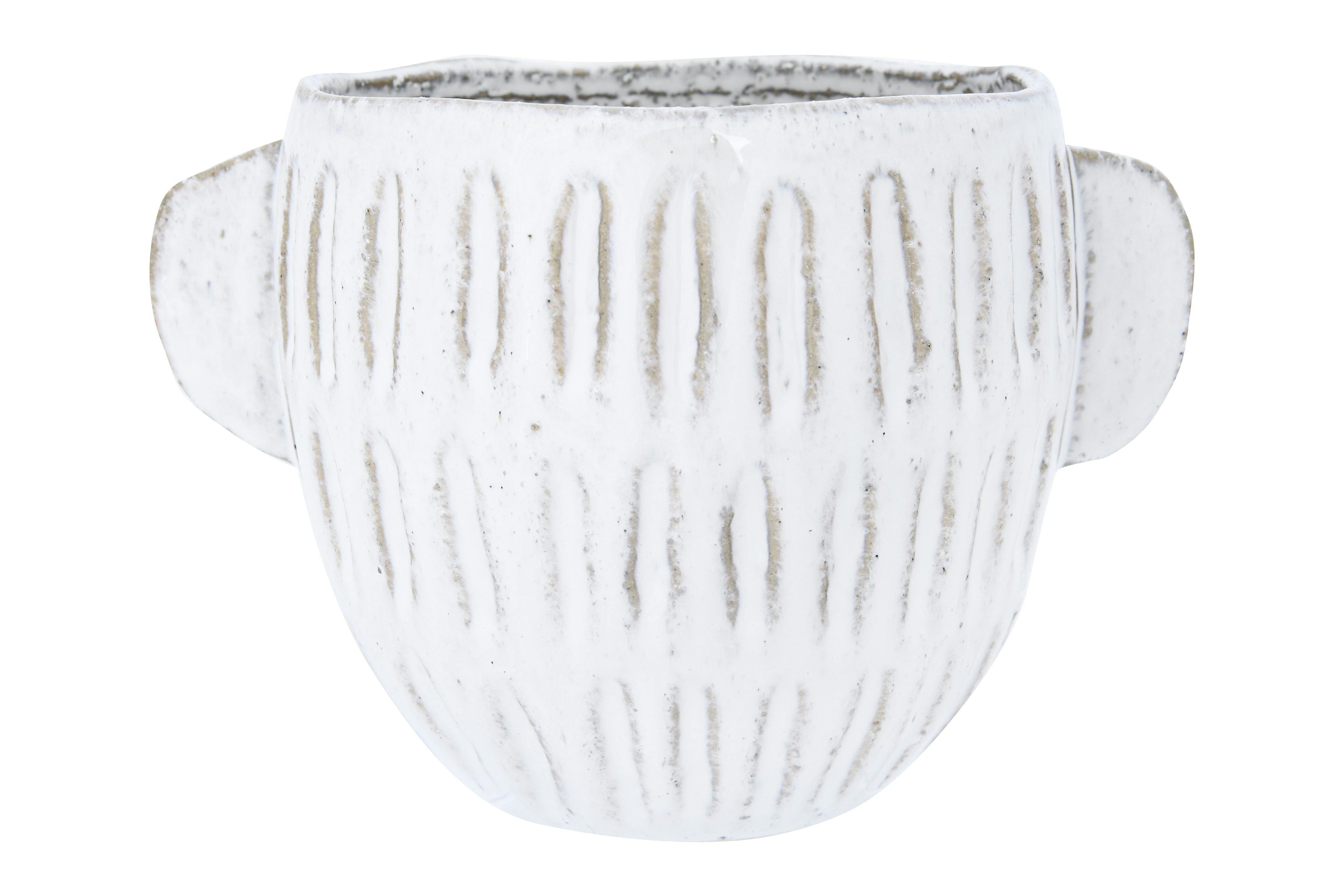 Ear-Handled Off-White Stoneware Planter with Reactive Glaze, 9.45"