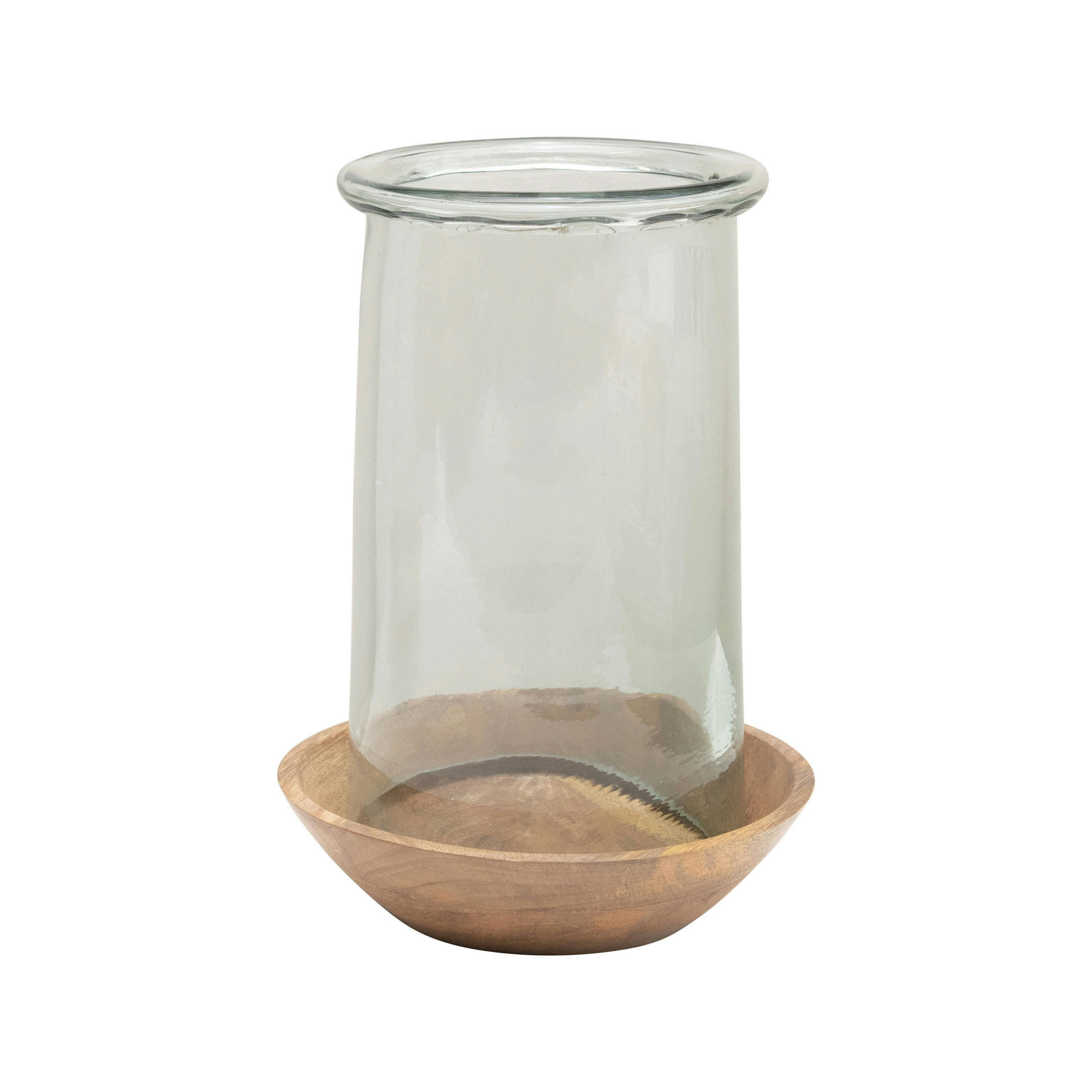 Rustic Charm 9x13 Clear Glass & Natural Wood Hurricane Vase