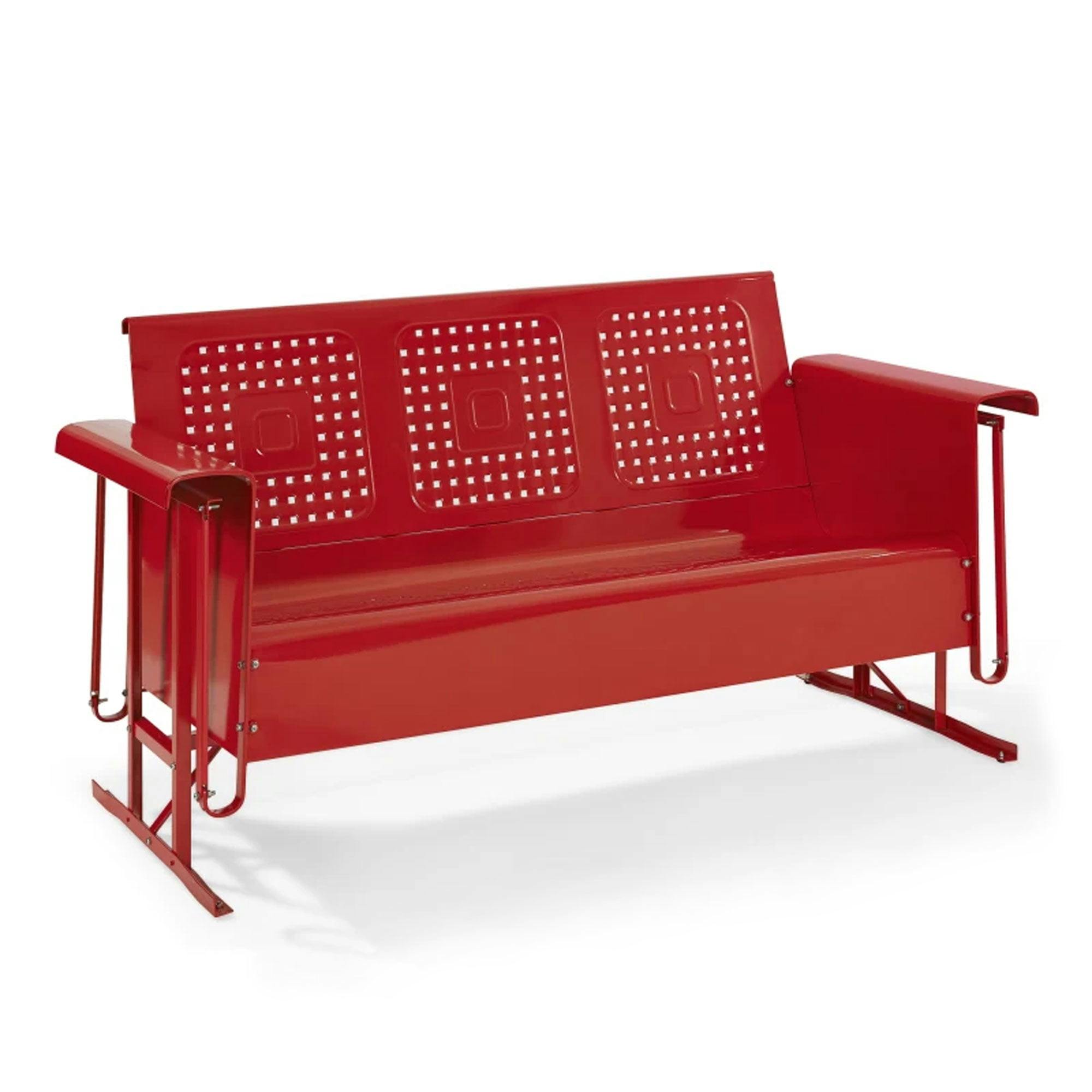 Retro Bright Red Metal Outdoor Sofa Glider, 60"
