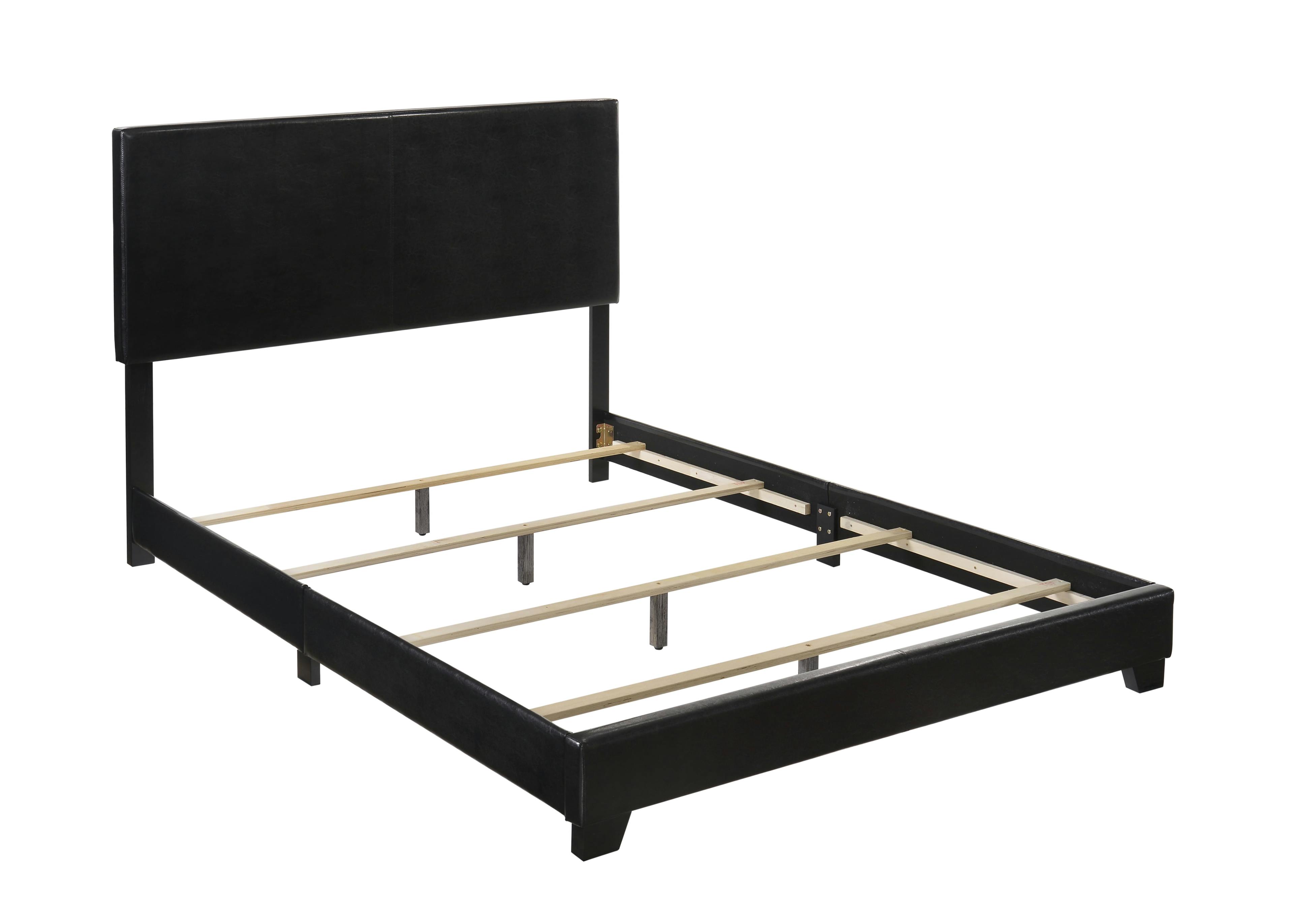 Transitional Full/Double Black Faux Leather Platform Bed with Upholstered Headboard