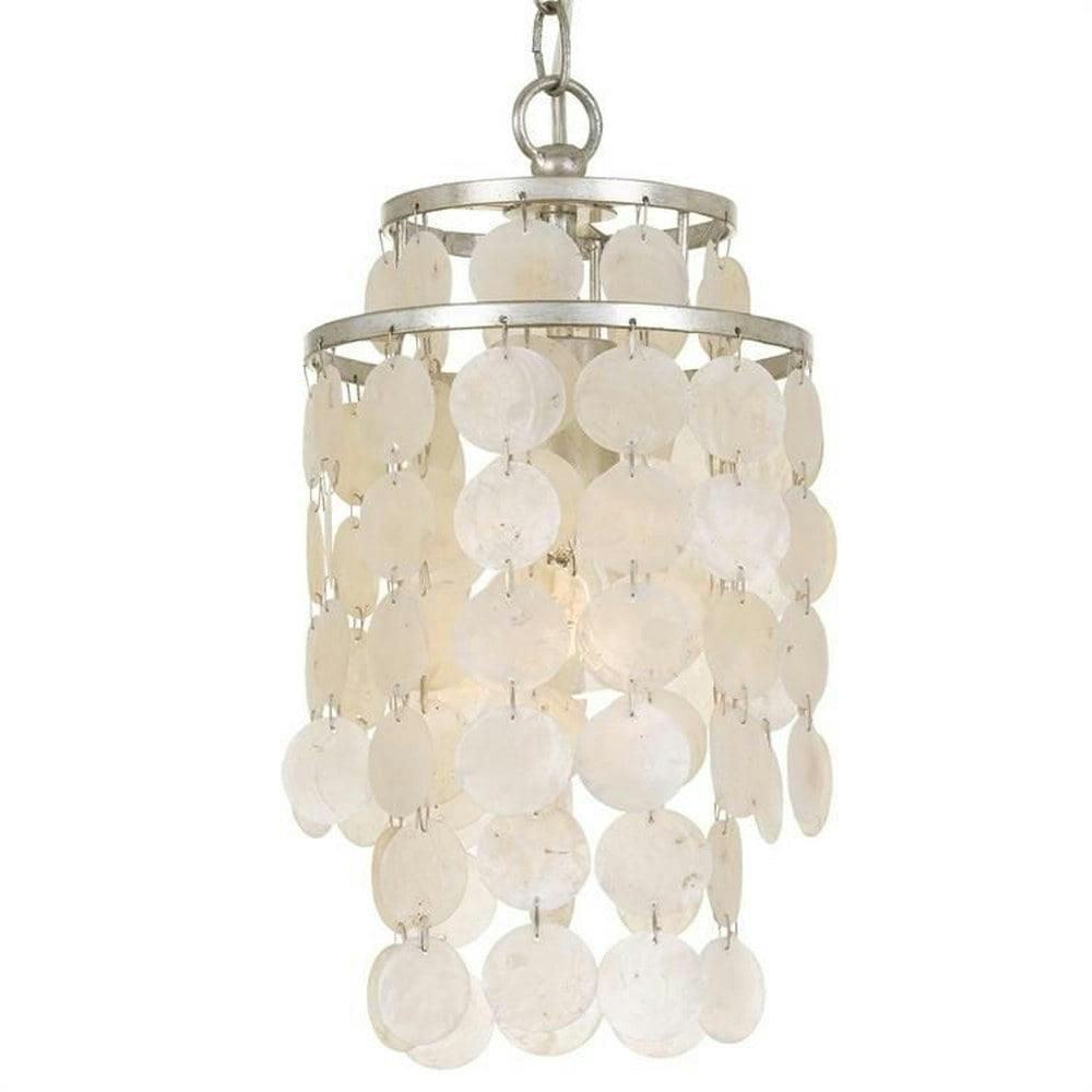 Antique Silver Mini Chandelier with Capiz Shell Accents - 7'' W x 14.5'' H