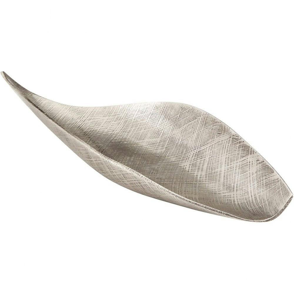 Antique Silver Leaf-Shaped Contemporary Metal Tray, 21"