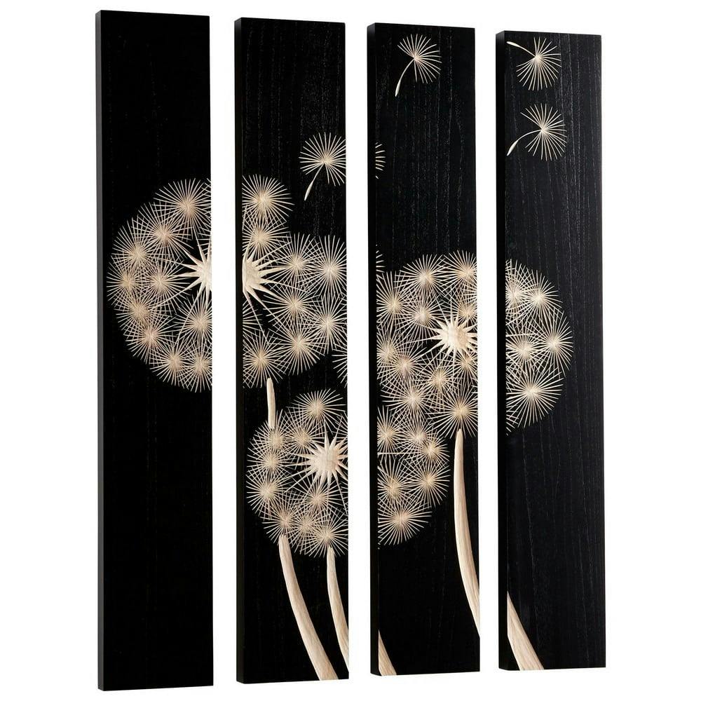 Dandelion Puffs Essence Black Wood 4-Panel Wall Art
