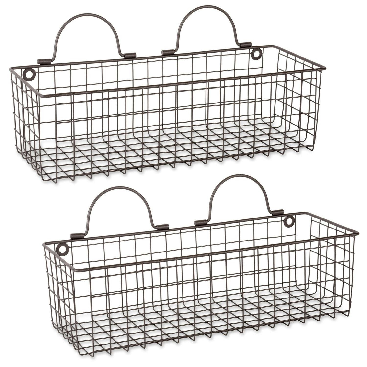 Vintage Bronze Wire Wall Baskets, Set of 2, Rectangular