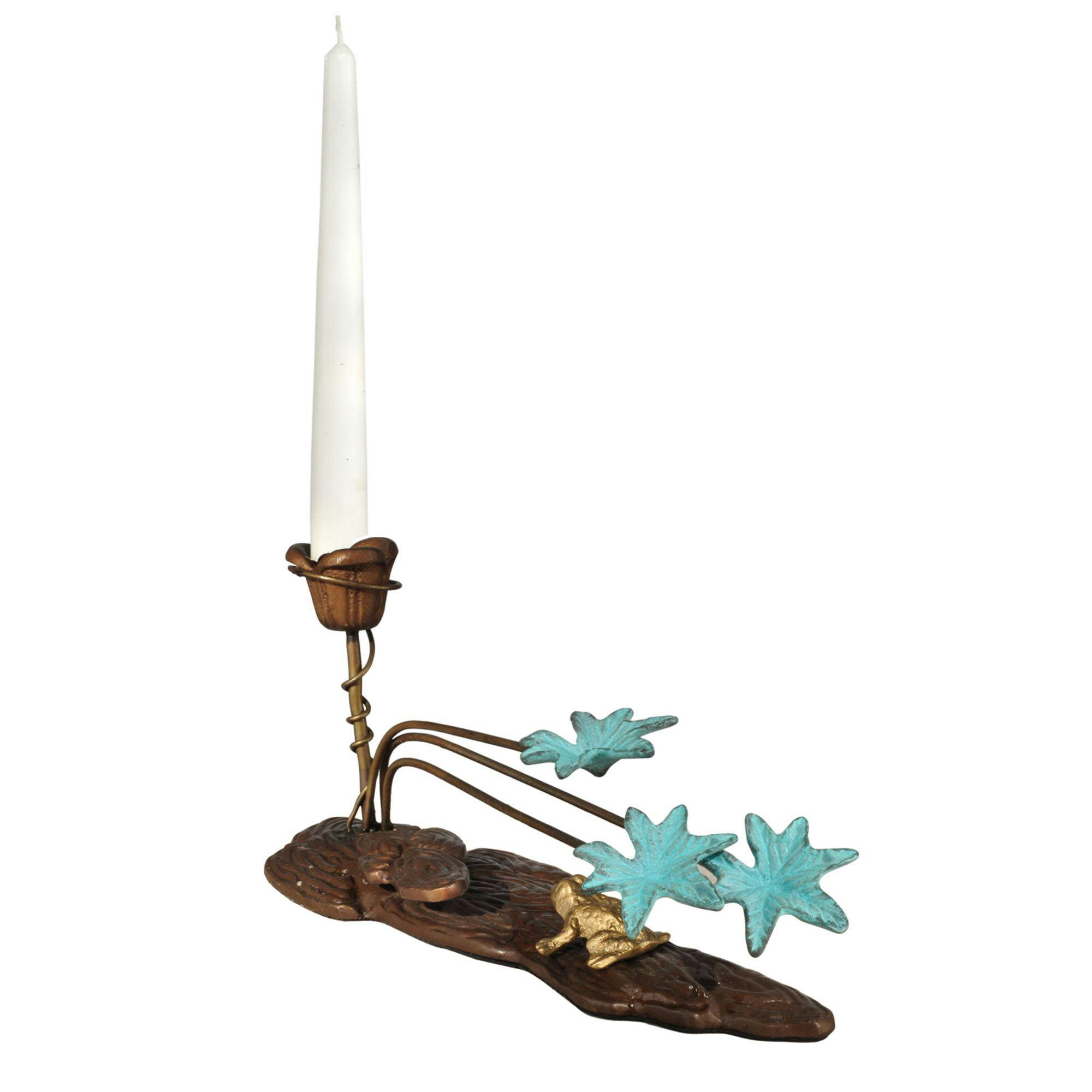 Festive Winter Charm 10" Gold Frosted Candlestick Holder