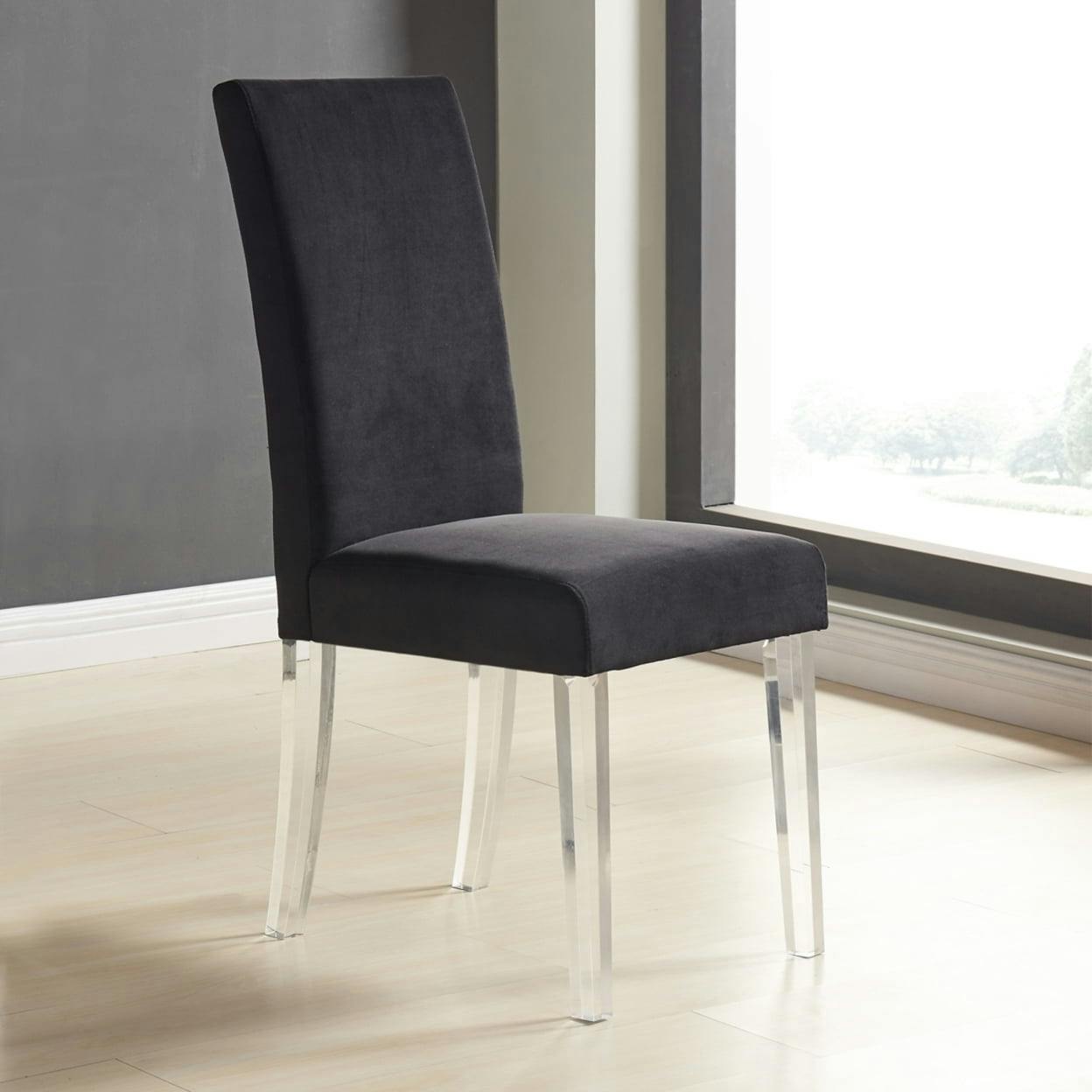 High Parsons 40'' Black Velvet Side Chair with Acrylic Legs