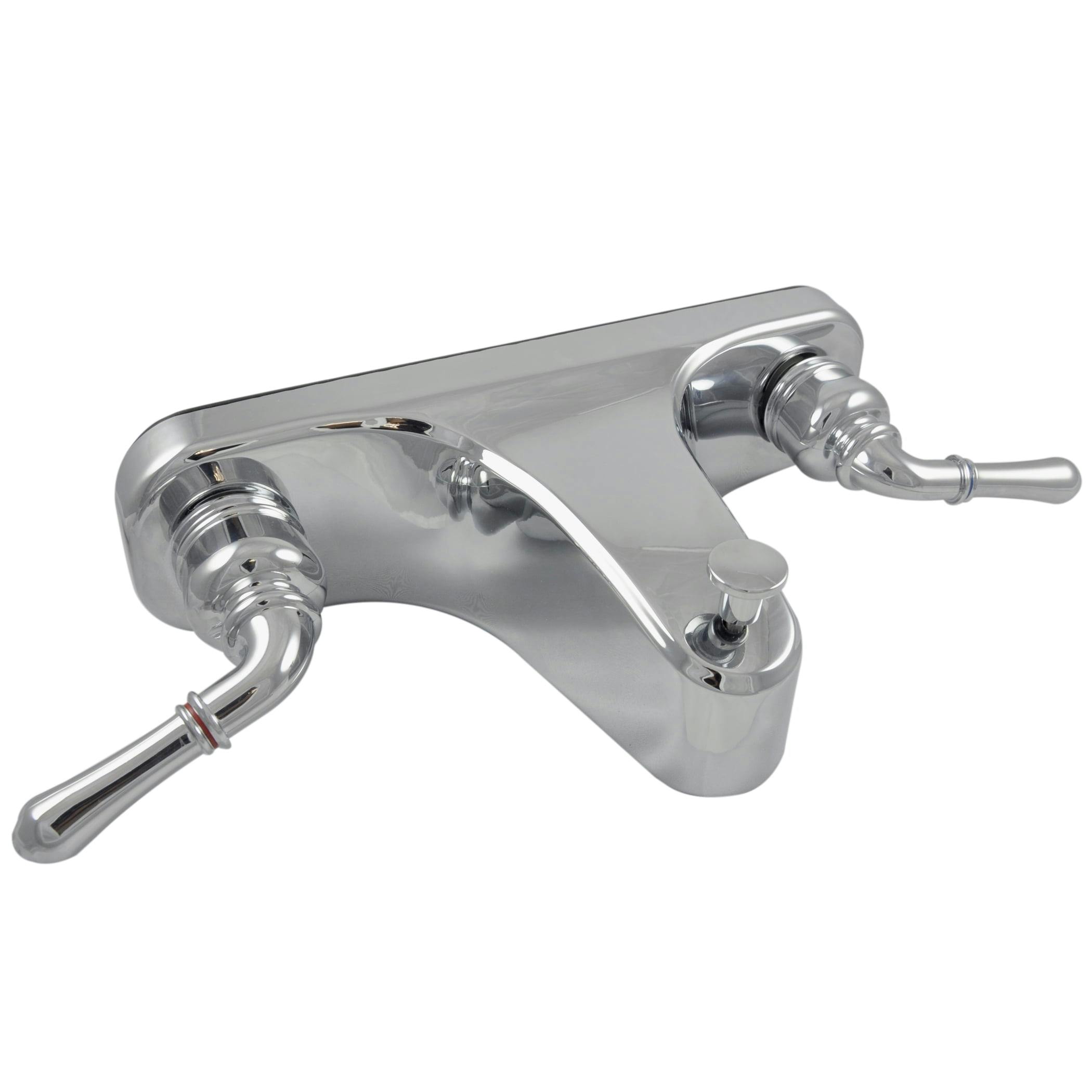 Modern Chrome Deck Mount Tub/Shower Faucet with Dual Lever Handles