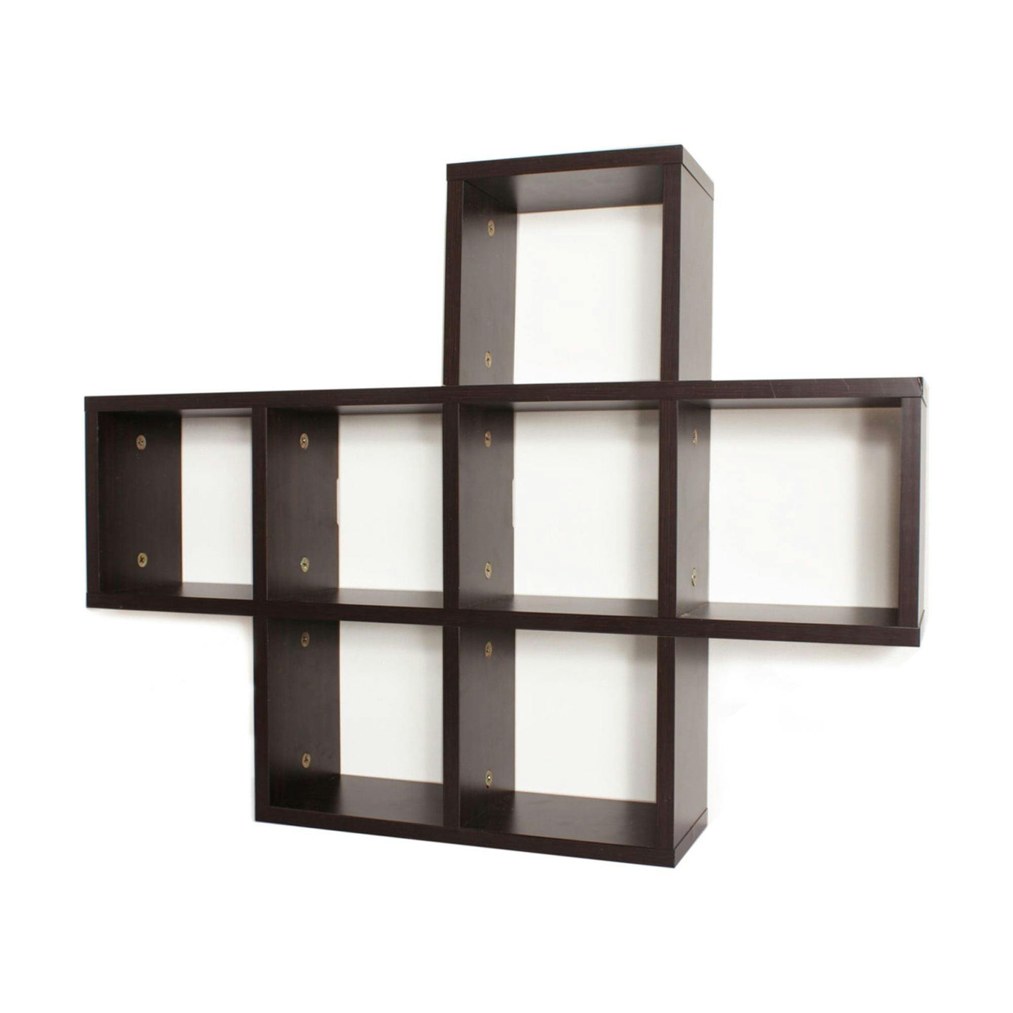 Espresso Wood Floating Cube Wall Shelf, 38 in