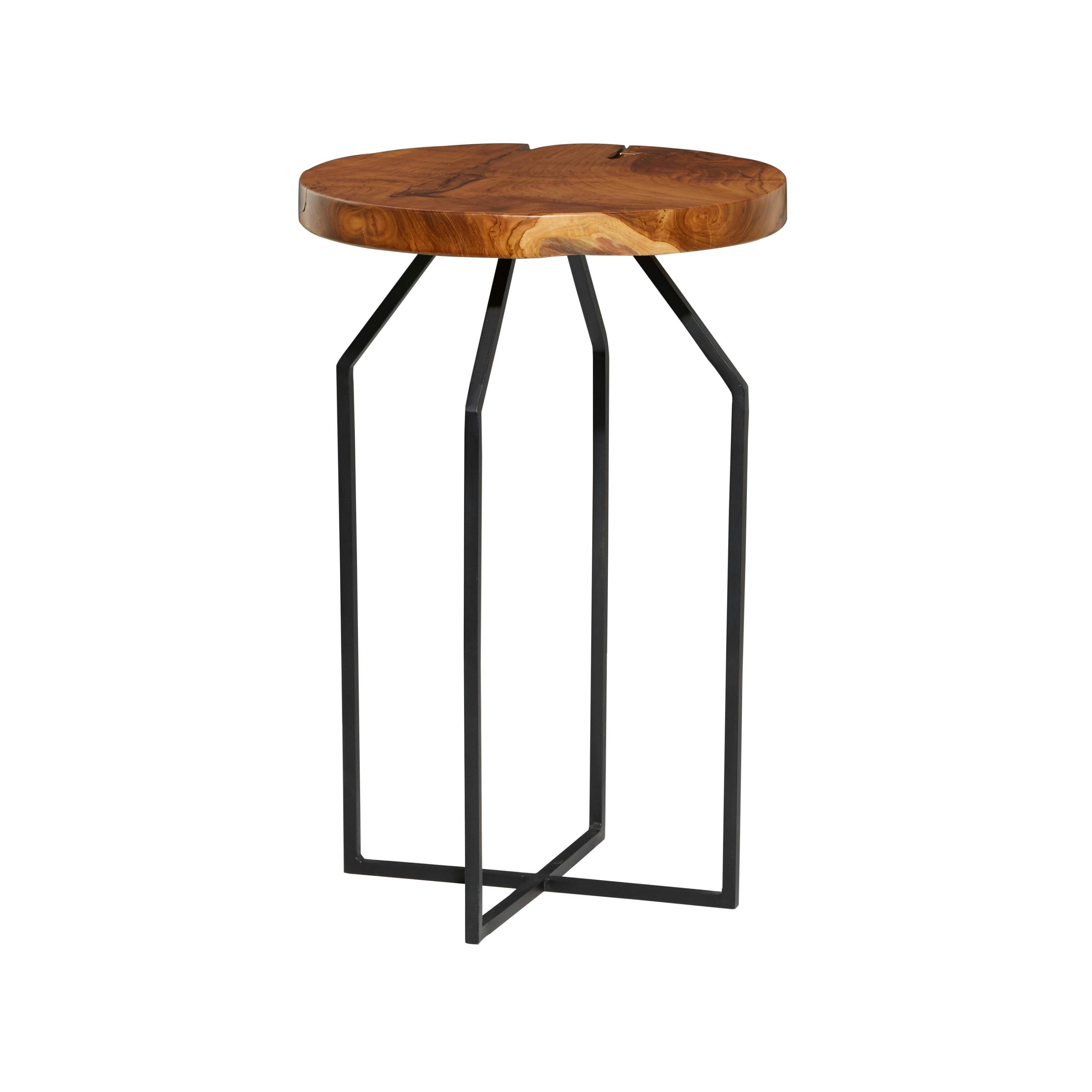 Sophisticated Teak and Iron Round Side Table