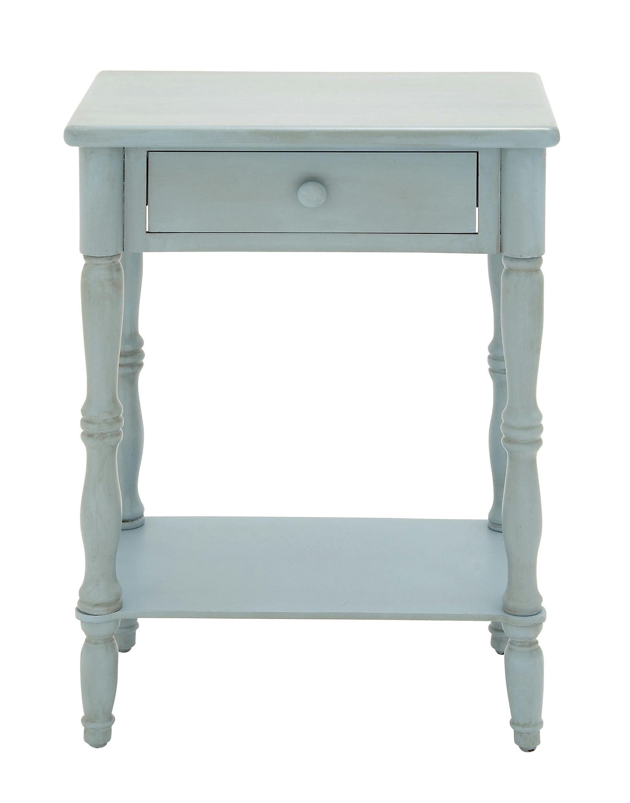 Aqua Blue Weathered Wood Accent Table with Storage