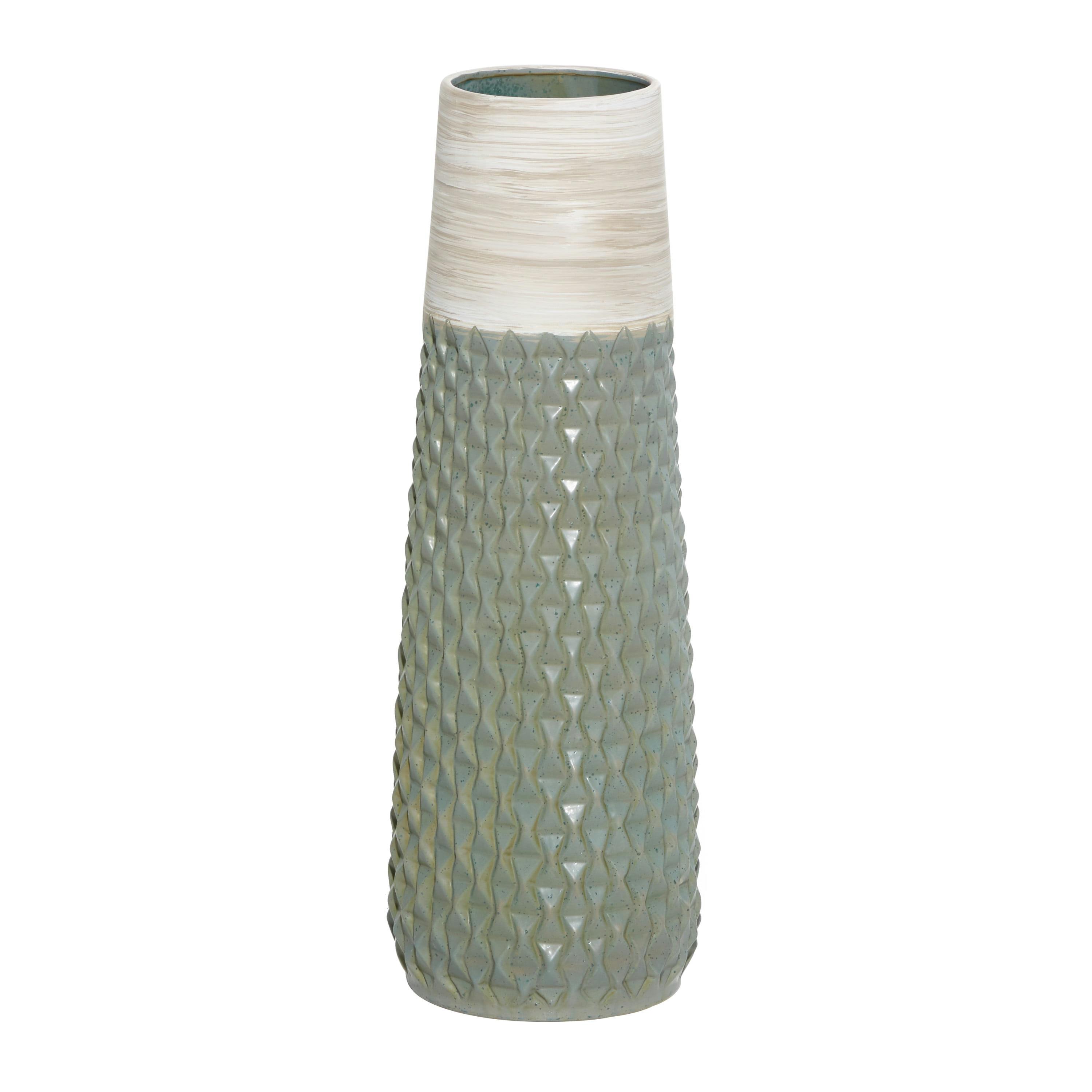 Contemporary Sage Green & White Ceramic Table Vase 24"