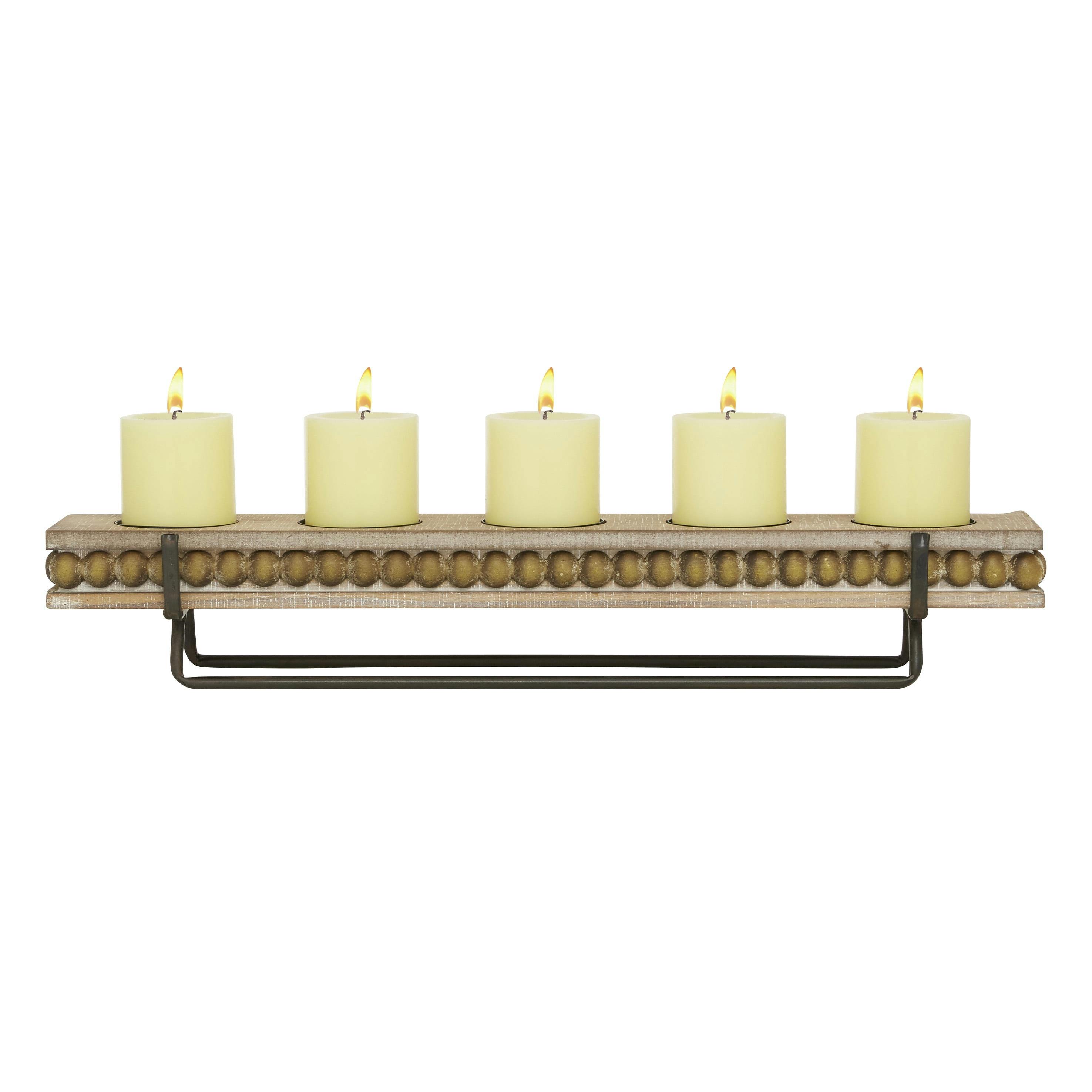 Elegant Brown Wood Beaded 24" Pillar Candle Holder for 5 Candles