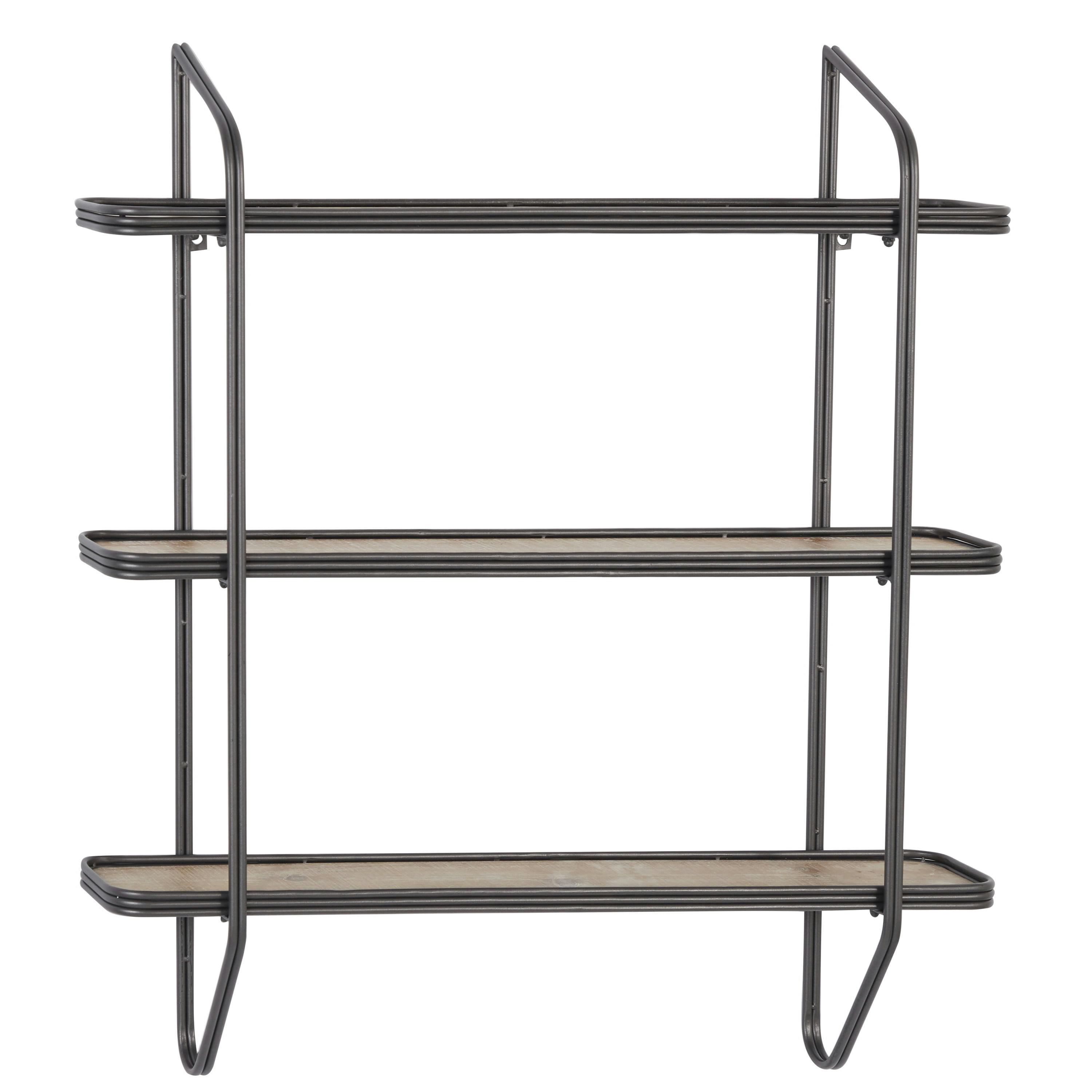Sleek Black 35" Floating Wood Wall Shelf with Iron Frame