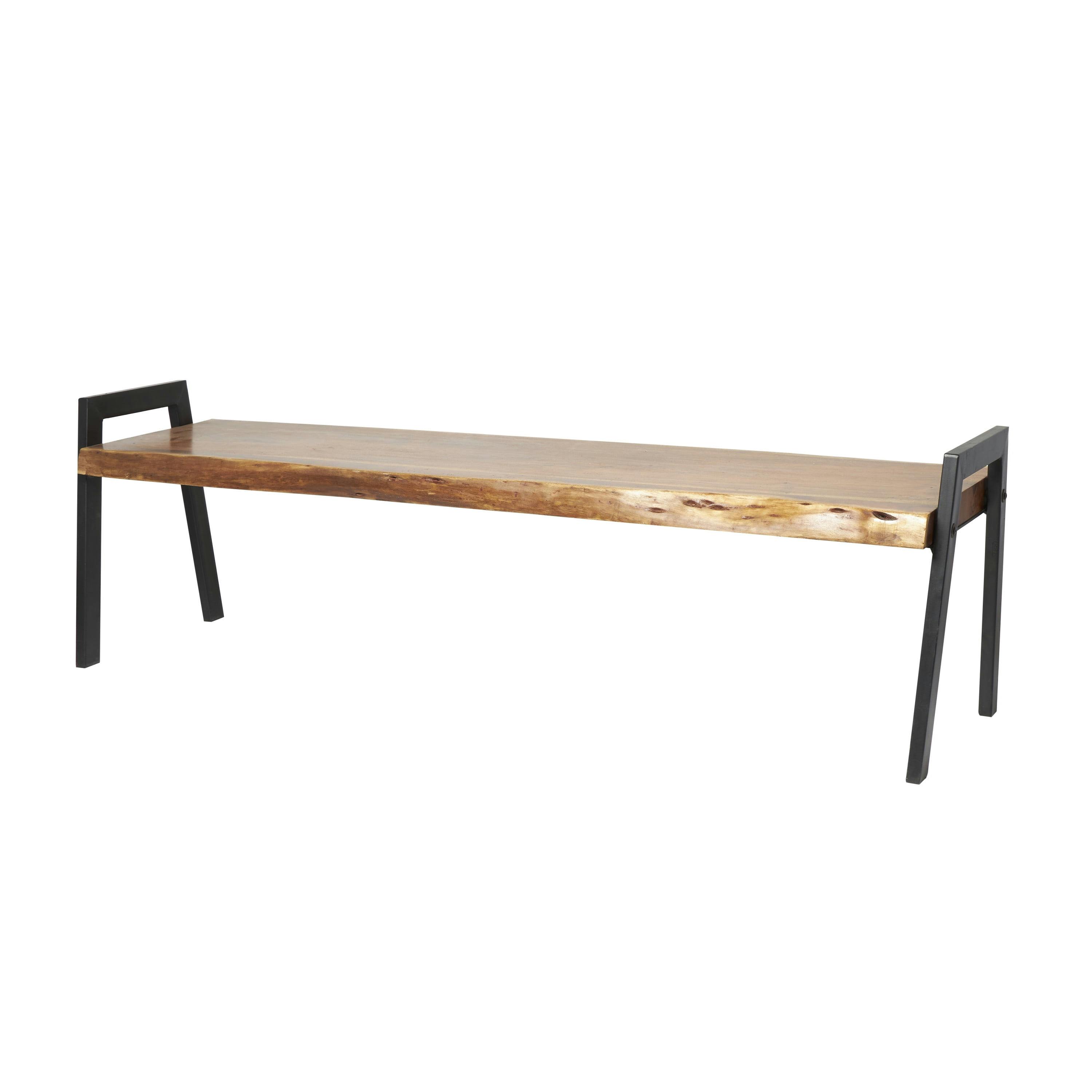 Chic Natural Albizia Wood and Iron Bench - Brown Live Edge
