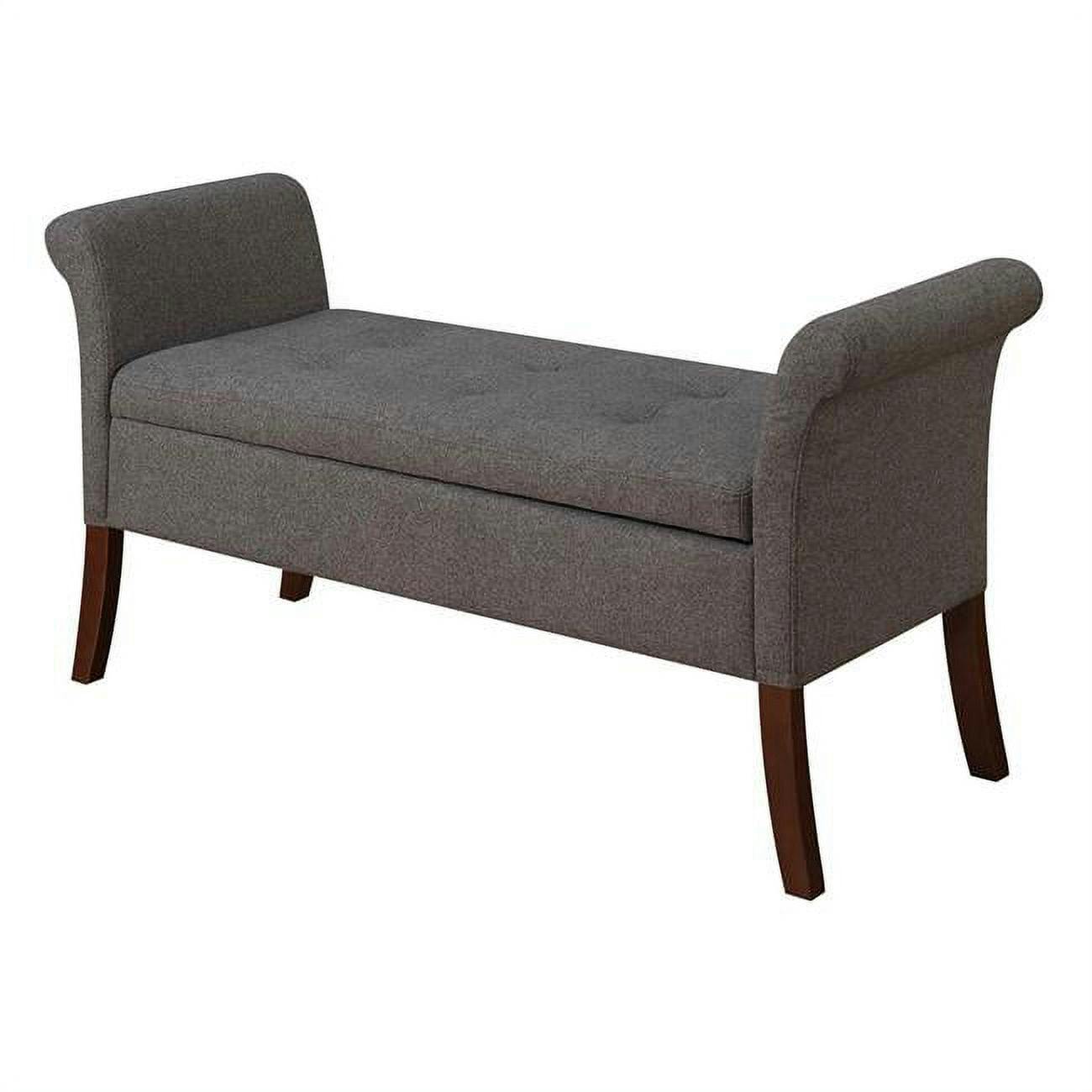 Elegant Soft Gray Fabric Storage Bench with Tufted Seat
