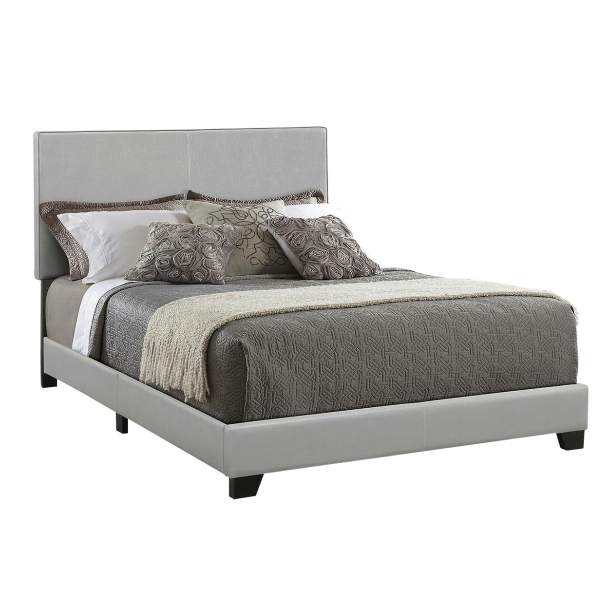 Sleek Gray Faux Leather Queen Upholstered Bed with Modern Headboard