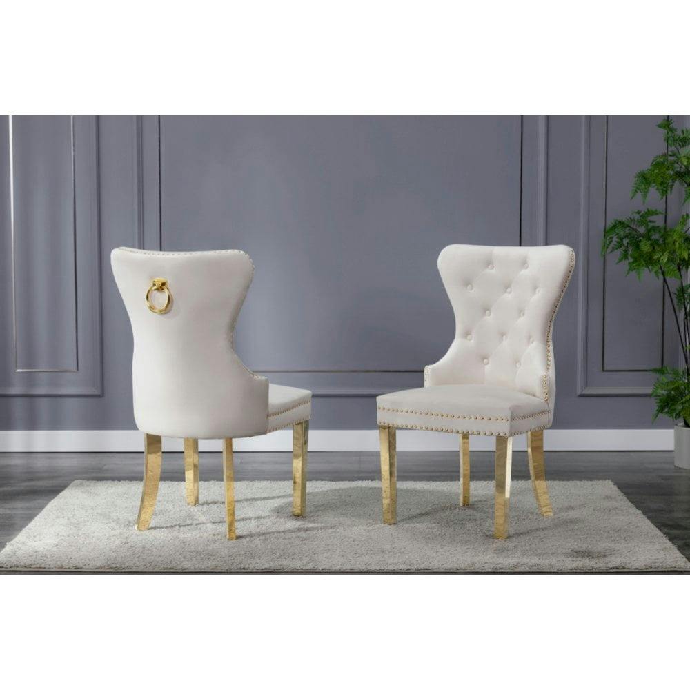Elegant Beige Velvet Parsons Side Chair with Gold Metal Frame