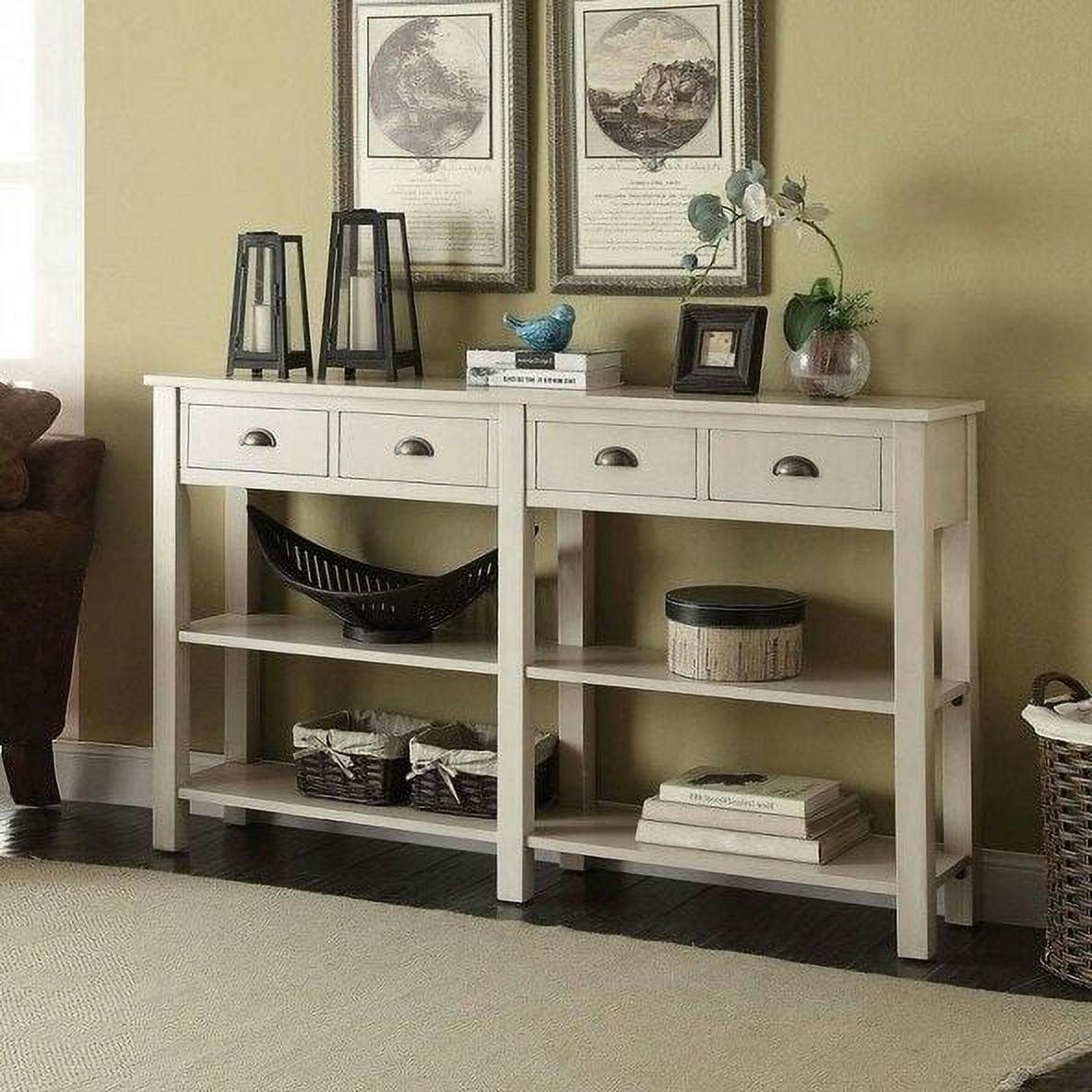 Cream White Wood and Metal 60" Console Table with Storage