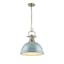 Transitional Aged Brass Large Pendant with Seafoam Glass Shade