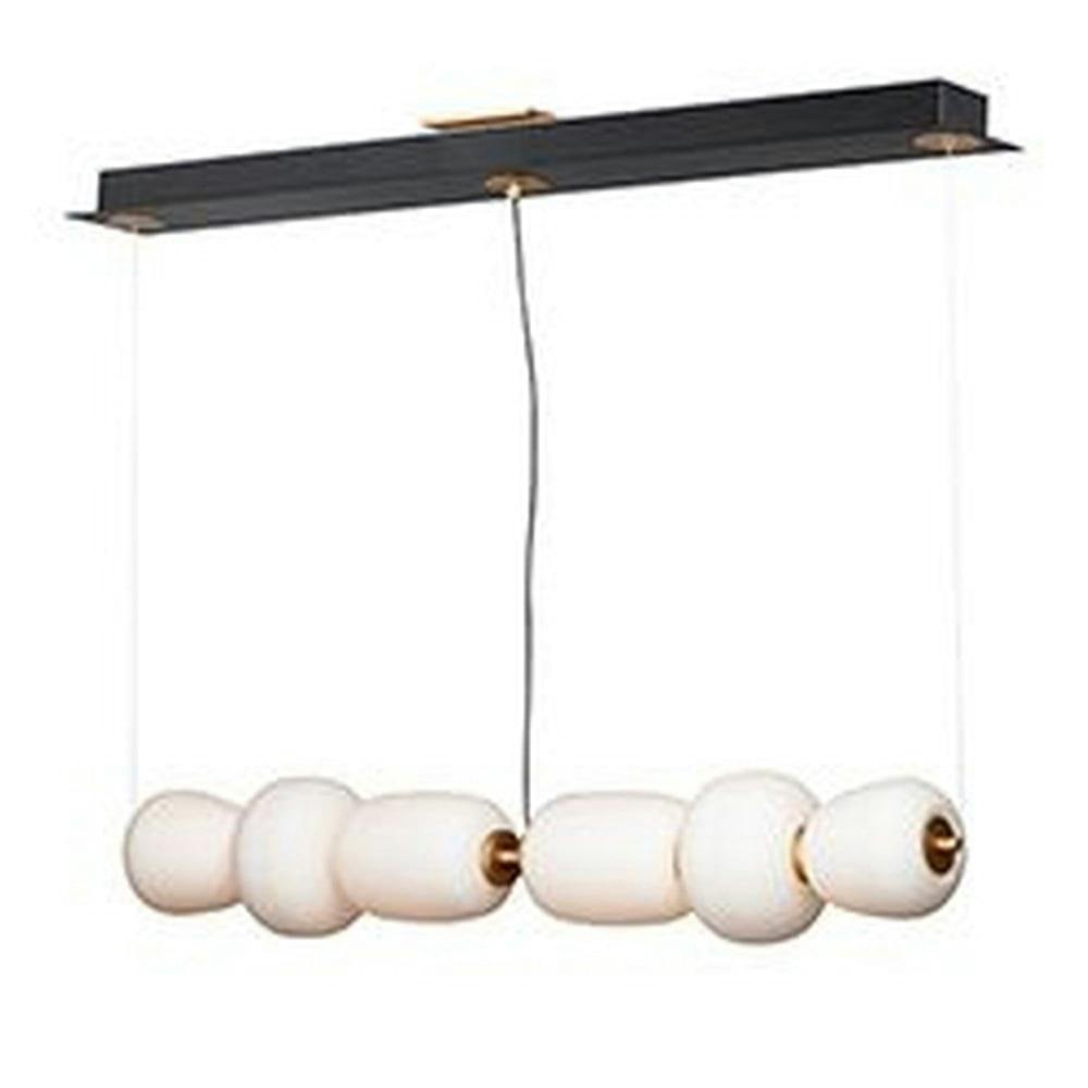 Soji Contemporary Black and Gold LED Island Pendant with Satin White Glass