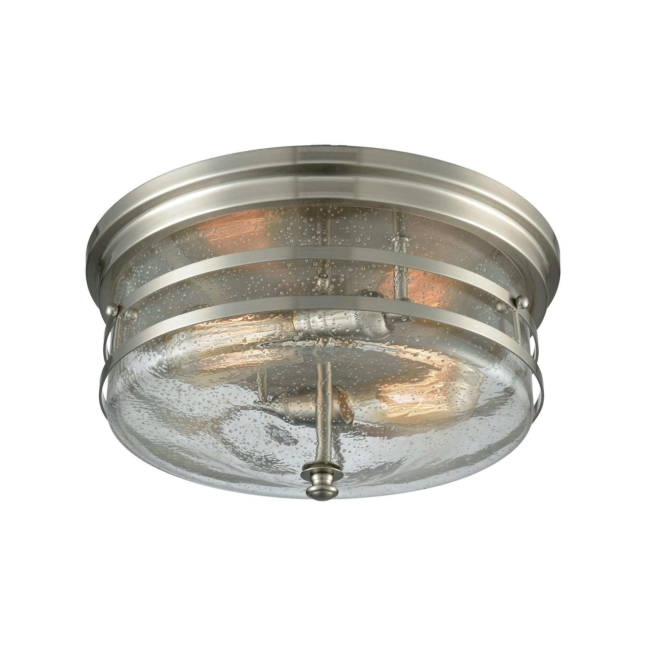 Transitional Seedy Glass & Satin Nickel 2-Light Flush Mount