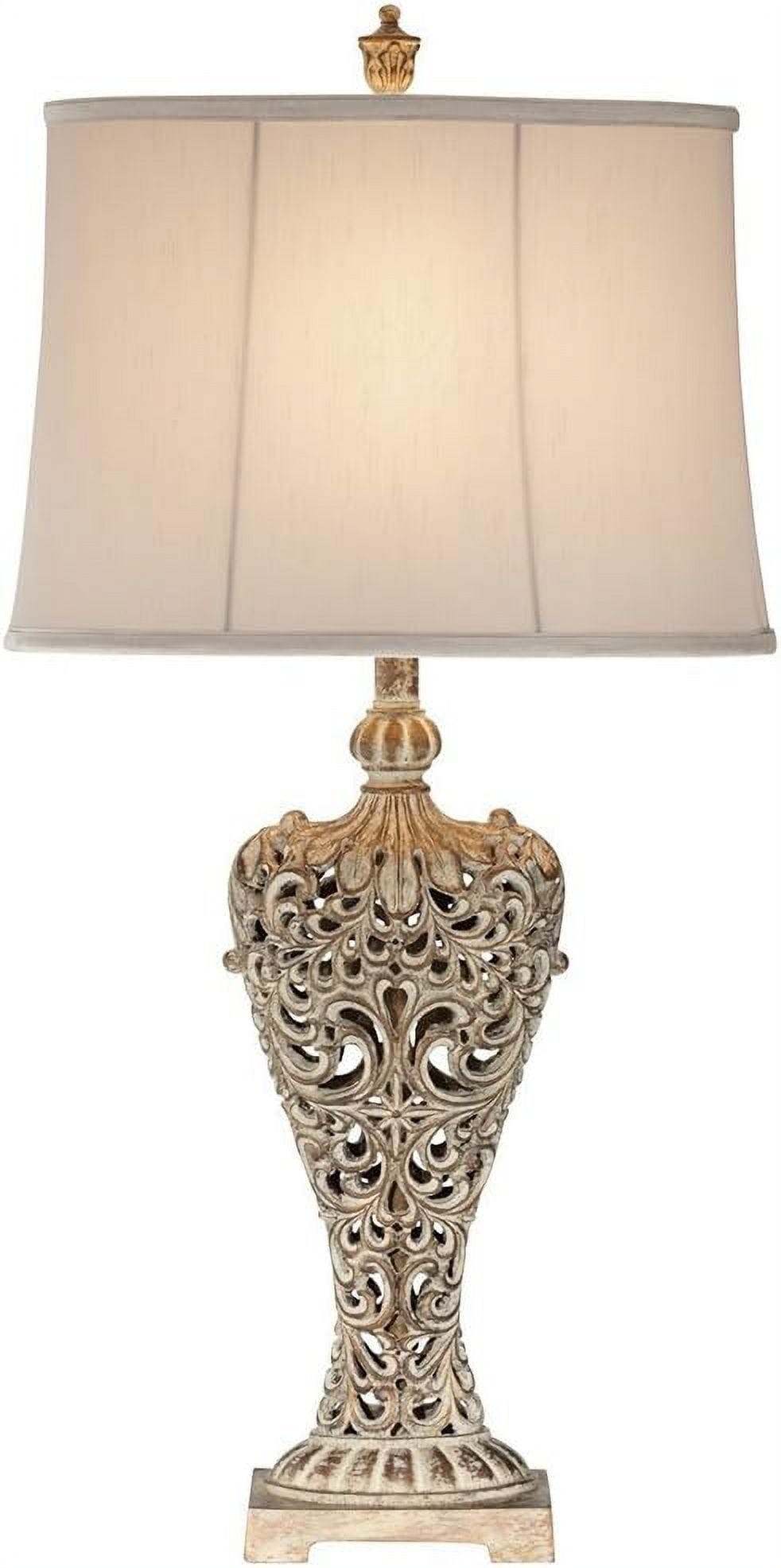 Elle Antique Gold Scroll 33" Table Lamp with Off-White Shade