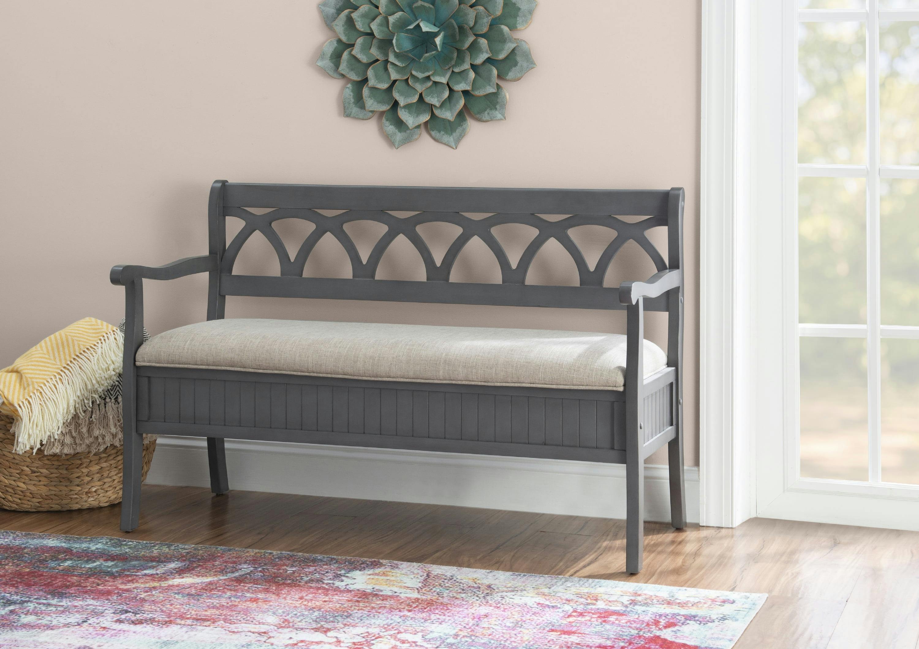 Elliana Transitional Gray Fabric MDF Storage Bench with Flip Top