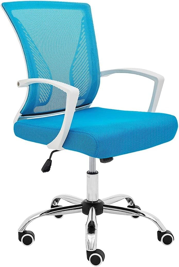 Zuna Mid-Back Swivel Task Chair in White and Aqua with Mesh Back