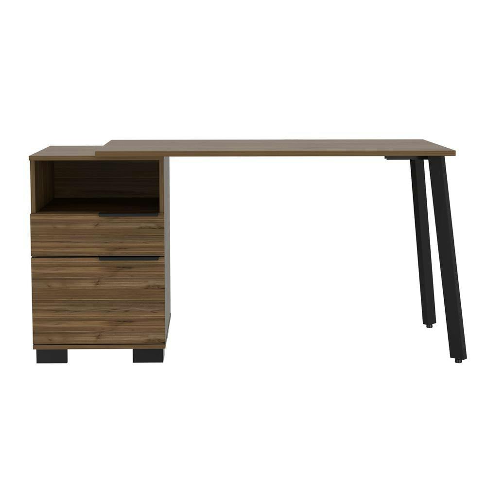 Sleek Black Particleboard Desk with Drawer, Cabinet, and Shelf