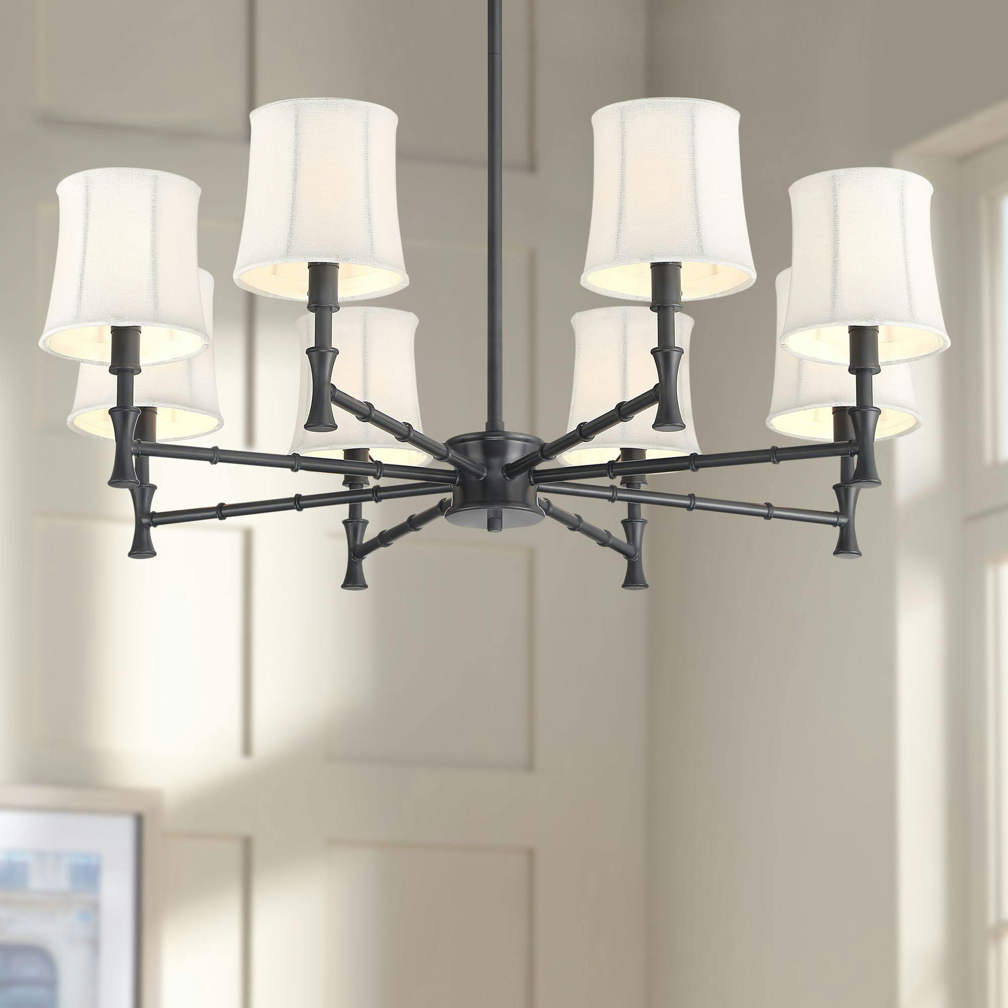 Modern Black and White Drum Chandelier with 8-Light Feature