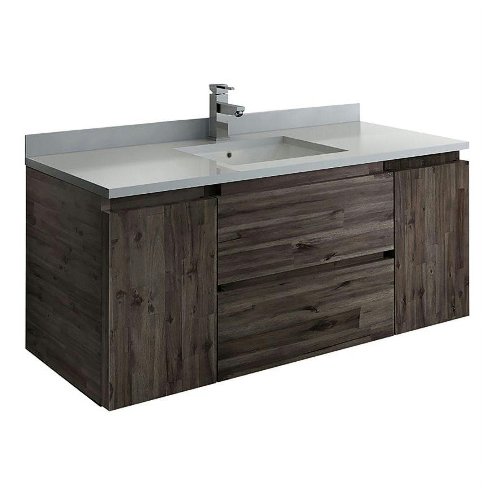Formosa 48" Wall-Mounted Transitional Bathroom Vanity in Brown with Quartz Top